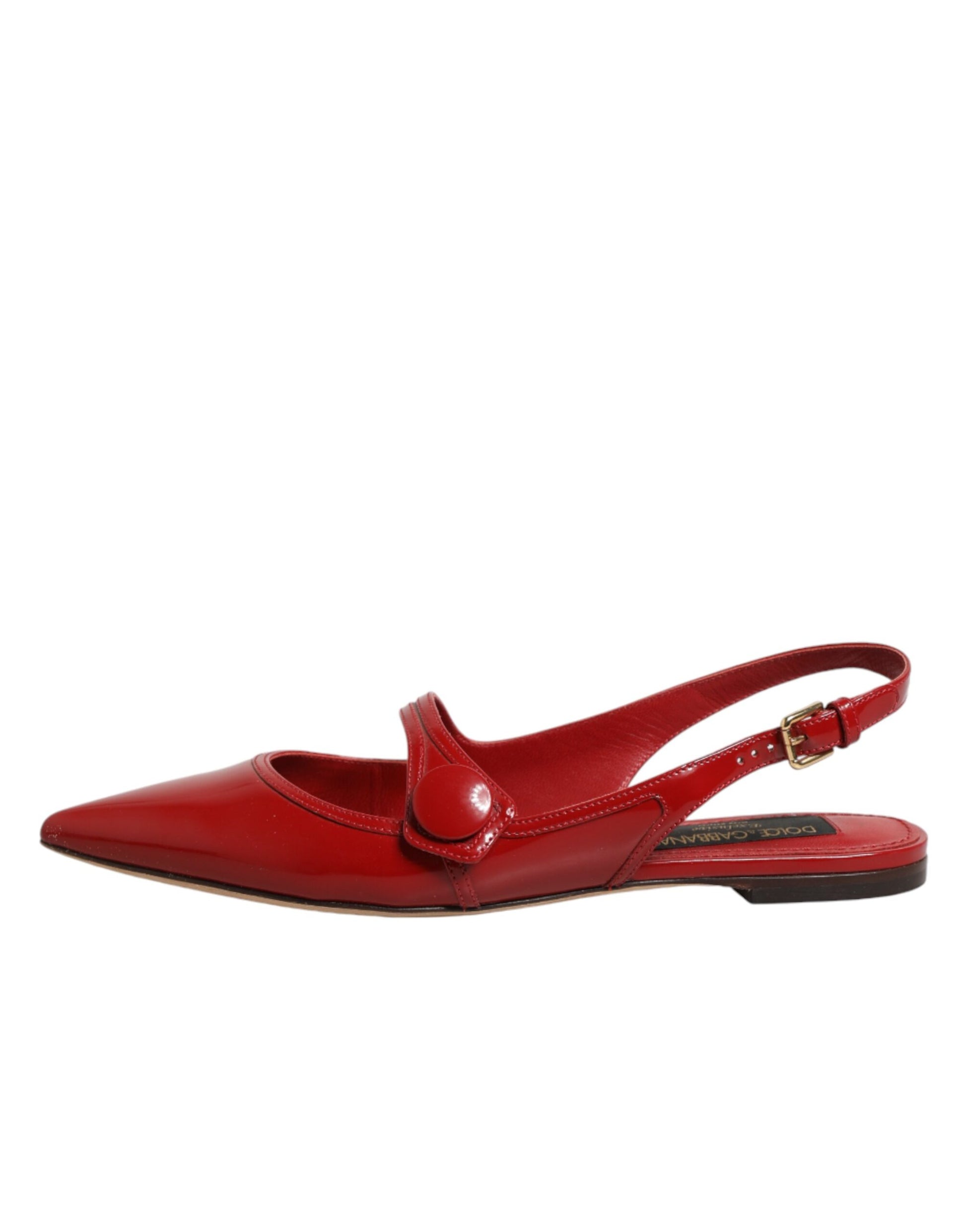 Dolce & Gabbana Red Leather Slingback Flats Sandals Shoes Curated Luxury Accessories by Orvyn