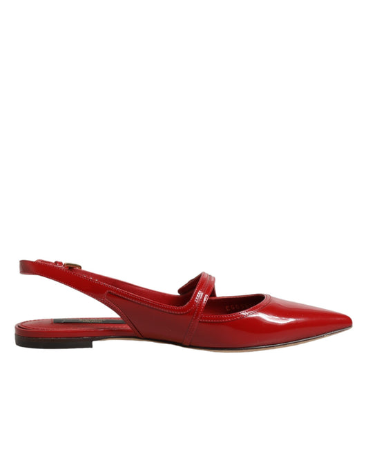 Dolce & Gabbana Red Leather Slingback Flats Sandals Shoes Curated Luxury Accessories by Orvyn