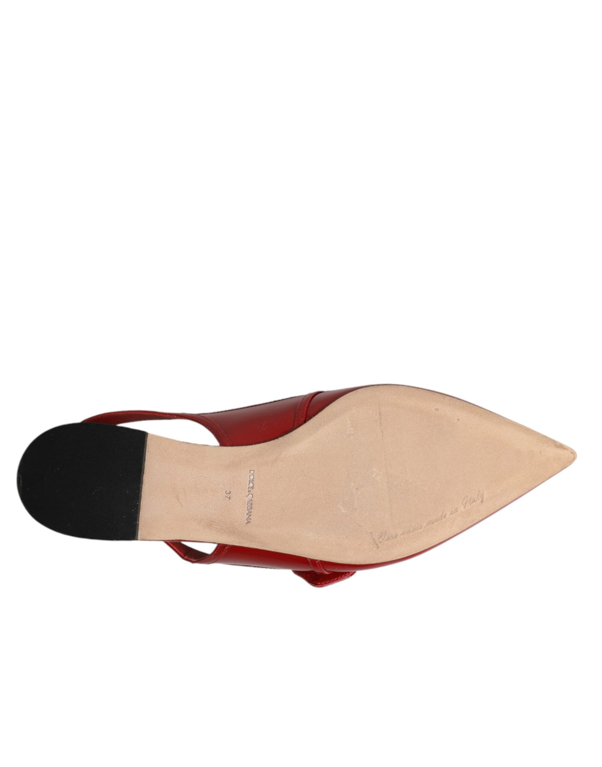 Dolce & Gabbana Red Leather Slingback Flats Sandals Shoes Curated Luxury Accessories by Orvyn