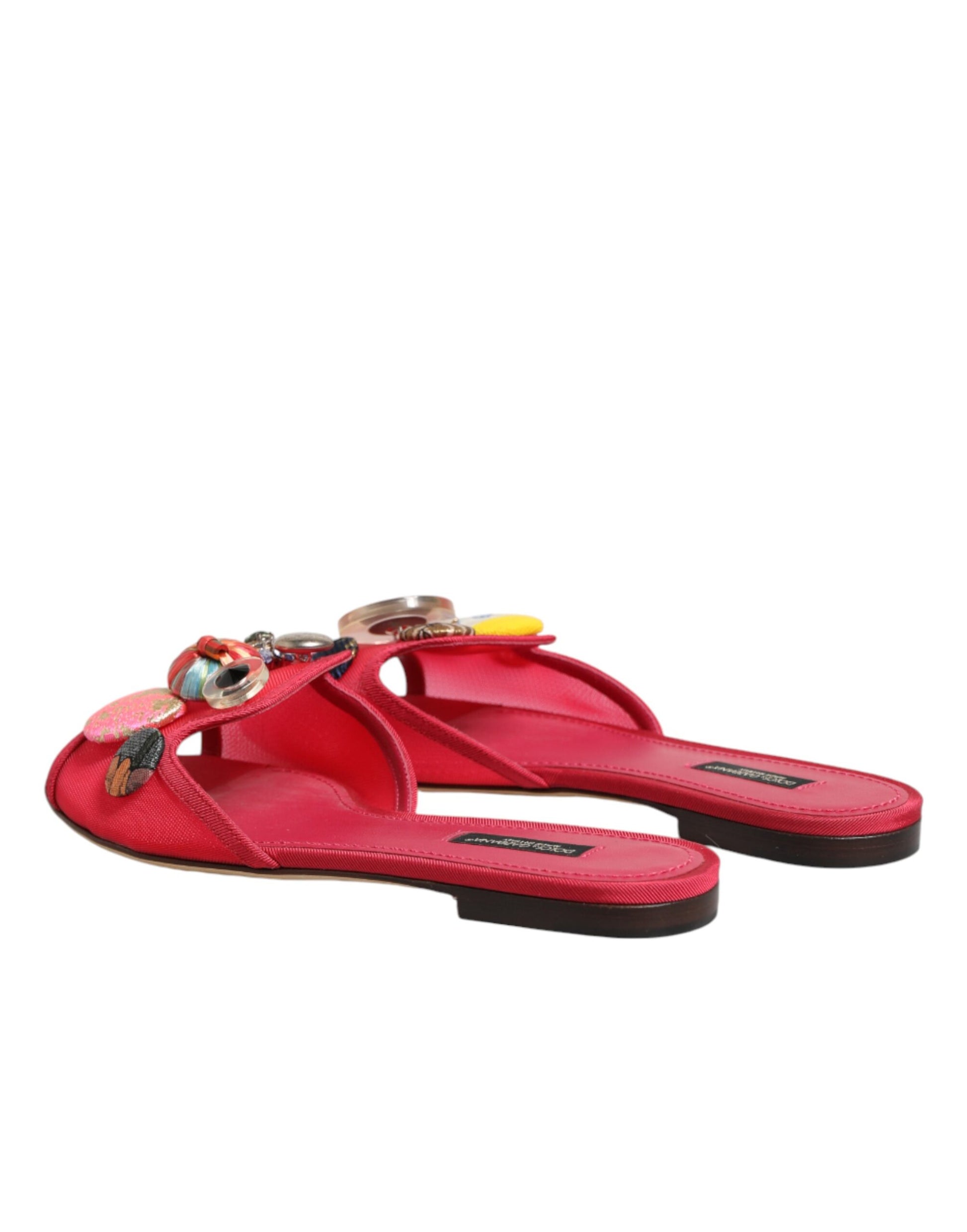 Dolce & Gabbana Red Embellished Flats Slip On Sandals Shoes Curated Luxury Accessories by Orvyn