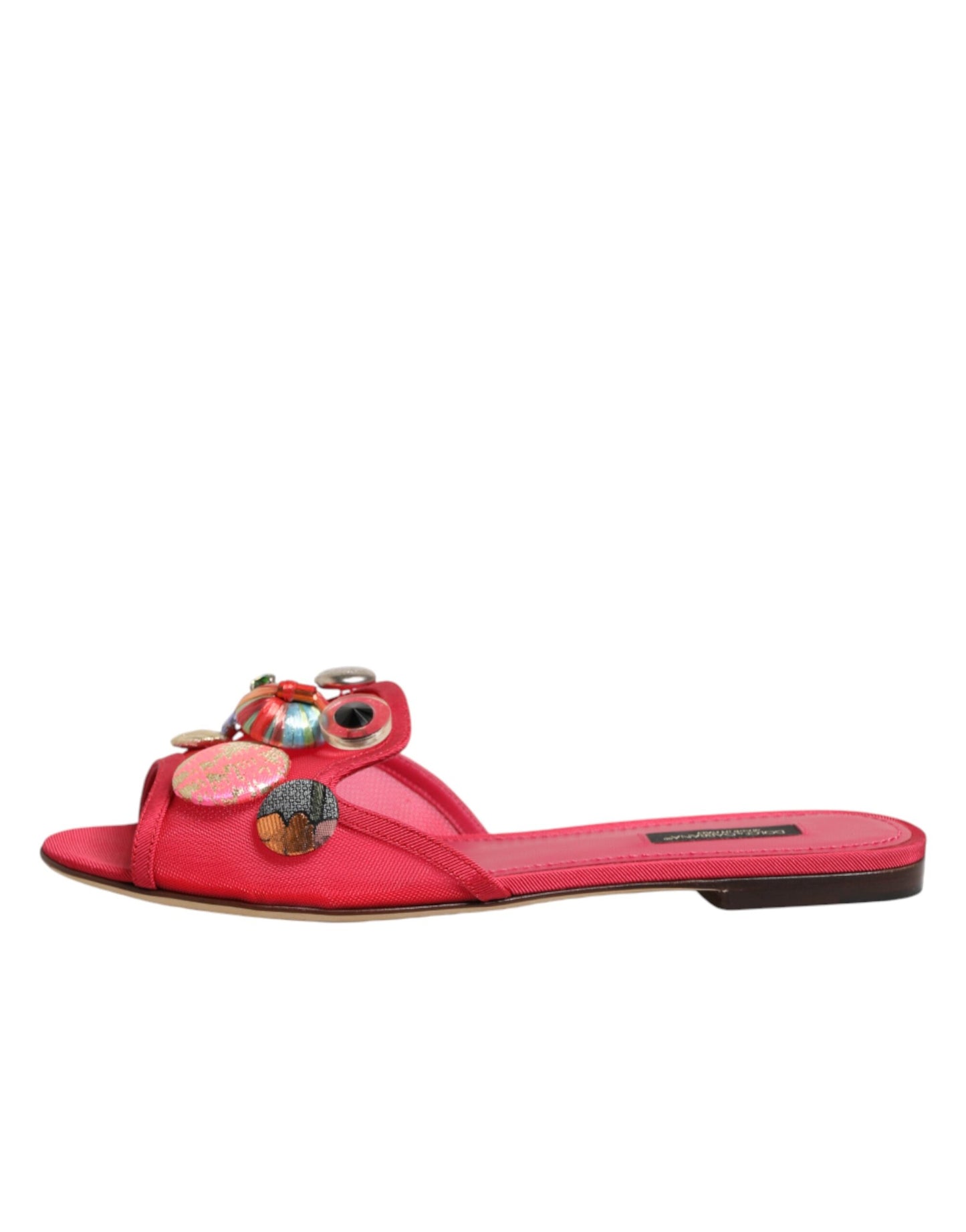 Dolce & Gabbana Red Embellished Flats Slip On Sandals Shoes Curated Luxury Accessories by Orvyn