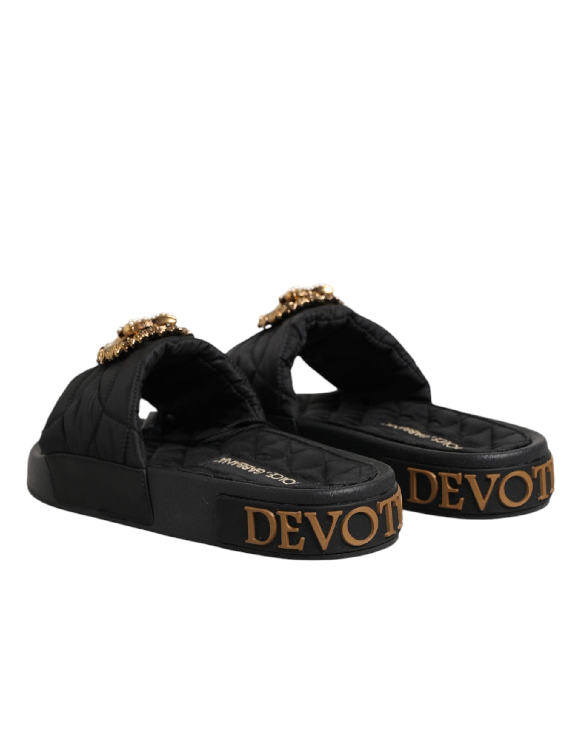 Dolce & Gabbana Black Devotion Matelassé Leather Slides Shoes Curated Luxury Accessories by Orvyn