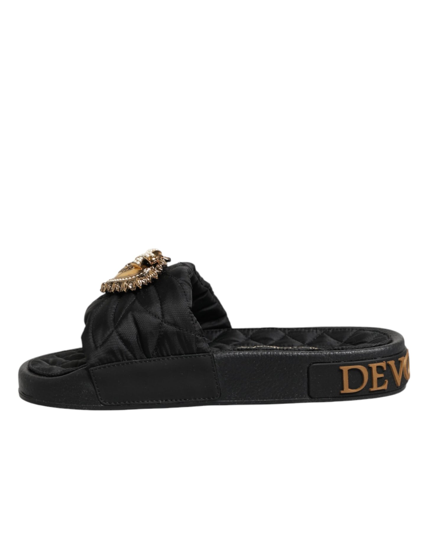 Dolce & Gabbana Black Devotion Matelassé Leather Slides Shoes Curated Luxury Accessories by Orvyn