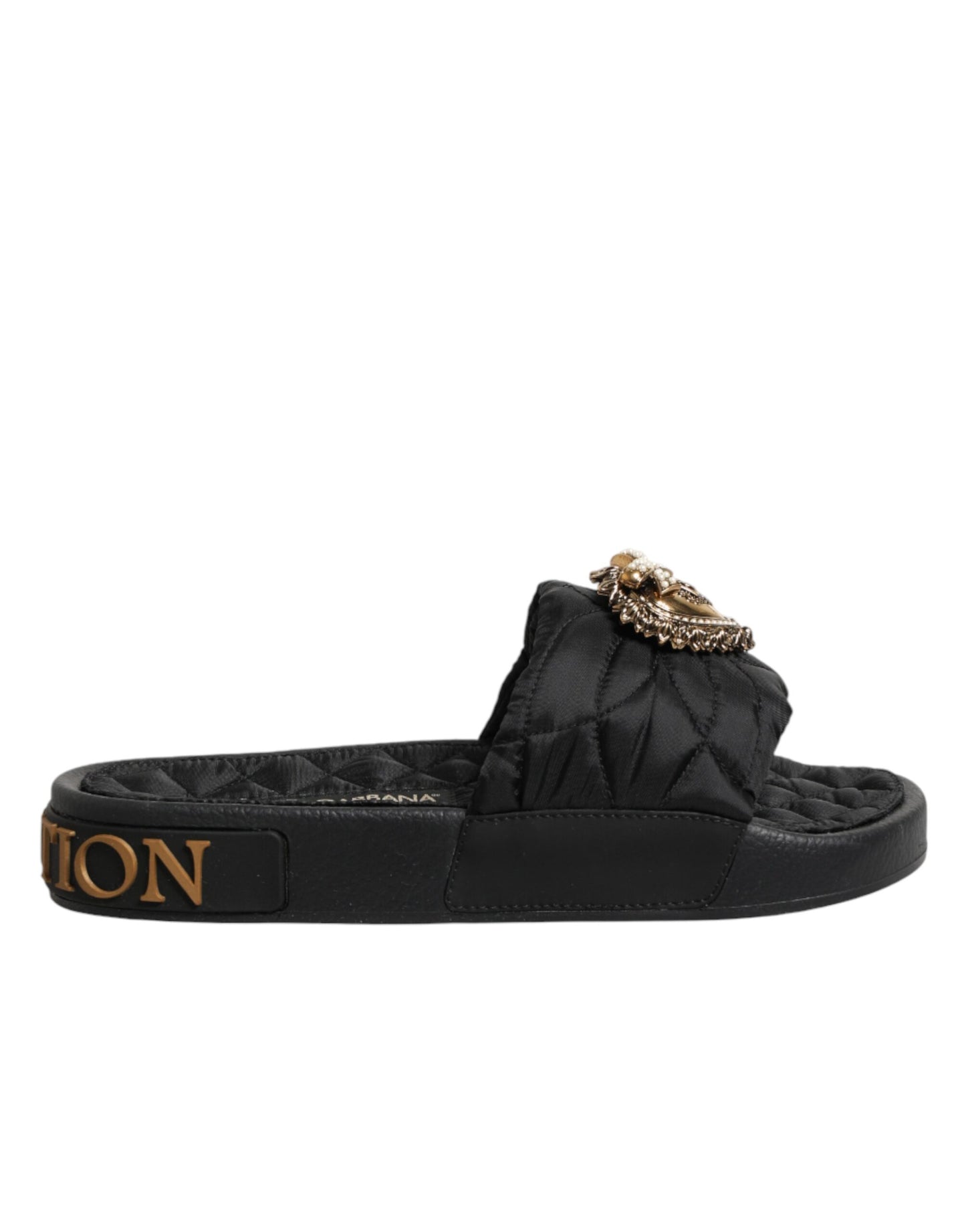 Dolce & Gabbana Black Devotion Matelassé Leather Slides Shoes Curated Luxury Accessories by Orvyn