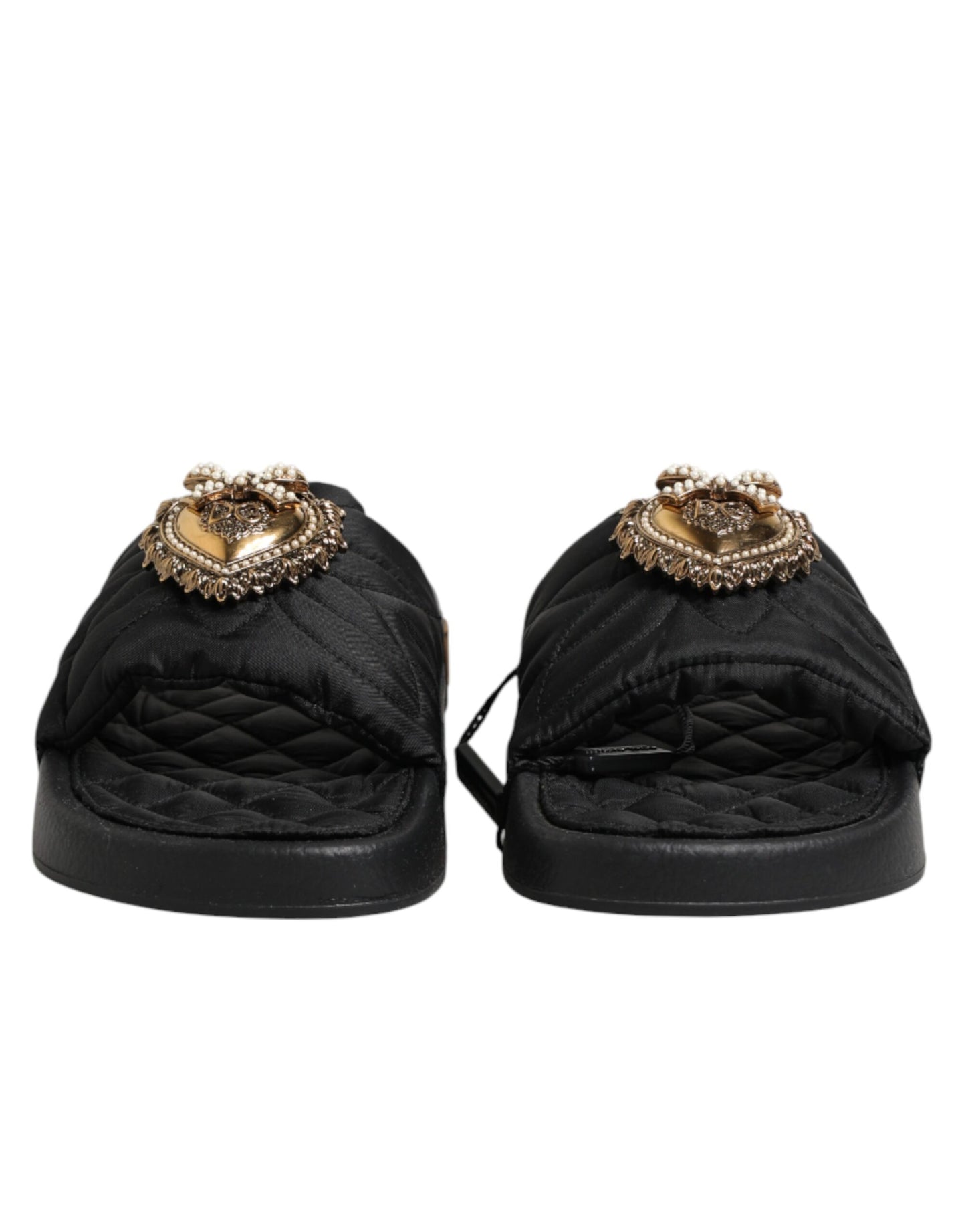 Dolce & Gabbana Black Devotion Matelassé Leather Slides Shoes Curated Luxury Accessories by Orvyn