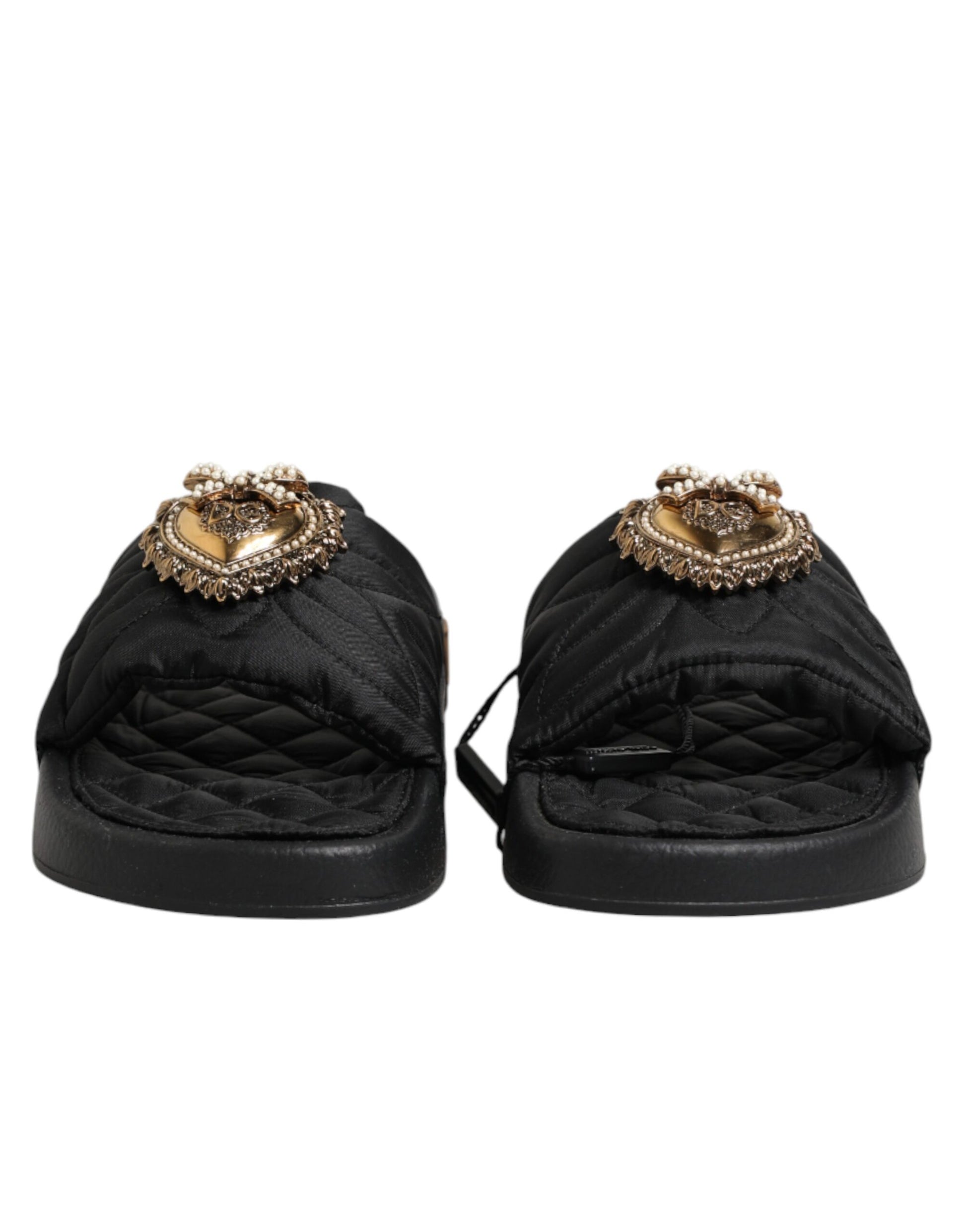 Dolce & Gabbana Black Devotion Matelassé Leather Slides Shoes Curated Luxury Accessories by Orvyn