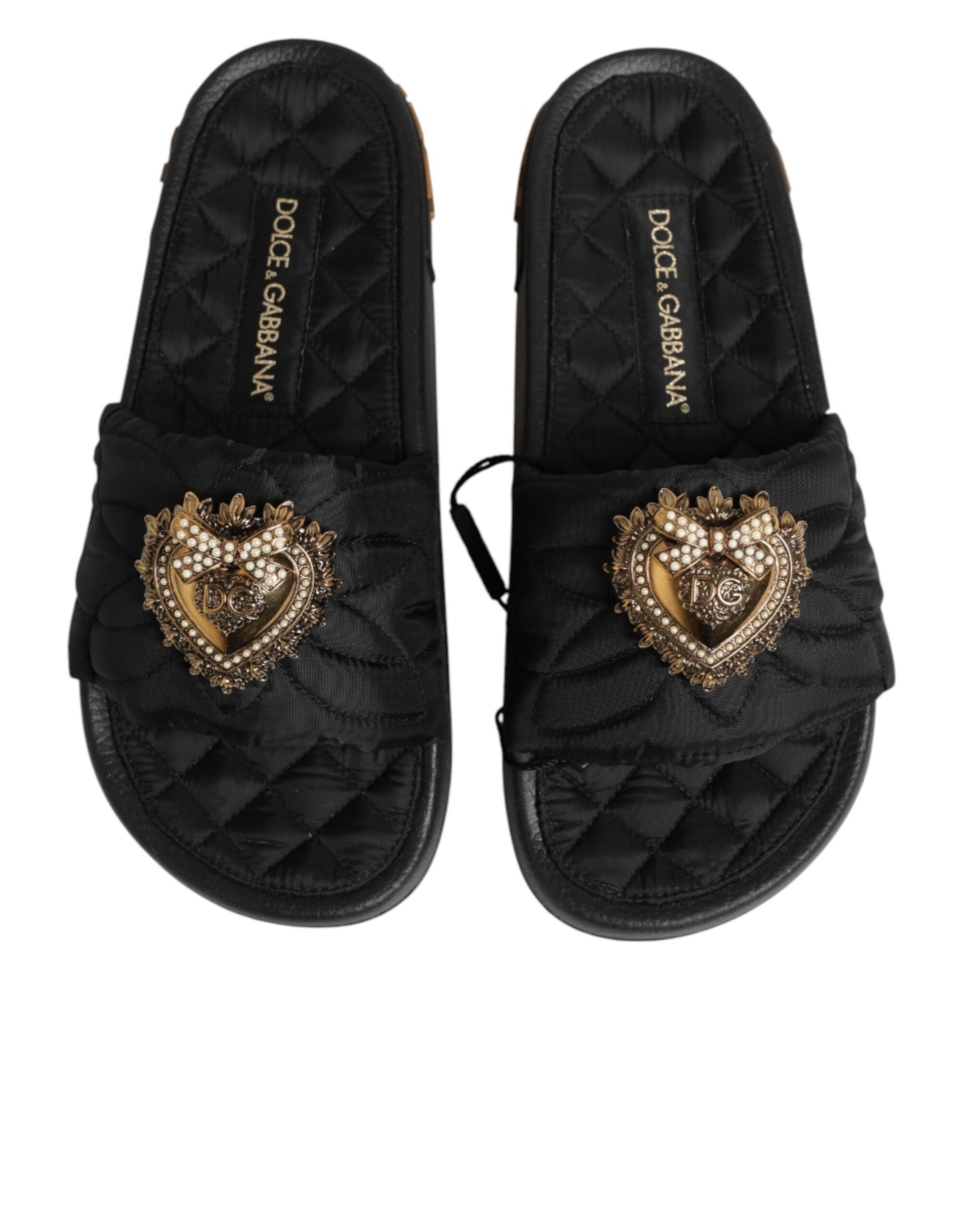 Dolce & Gabbana Black Devotion Matelassé Leather Slides Shoes Curated Luxury Accessories by Orvyn