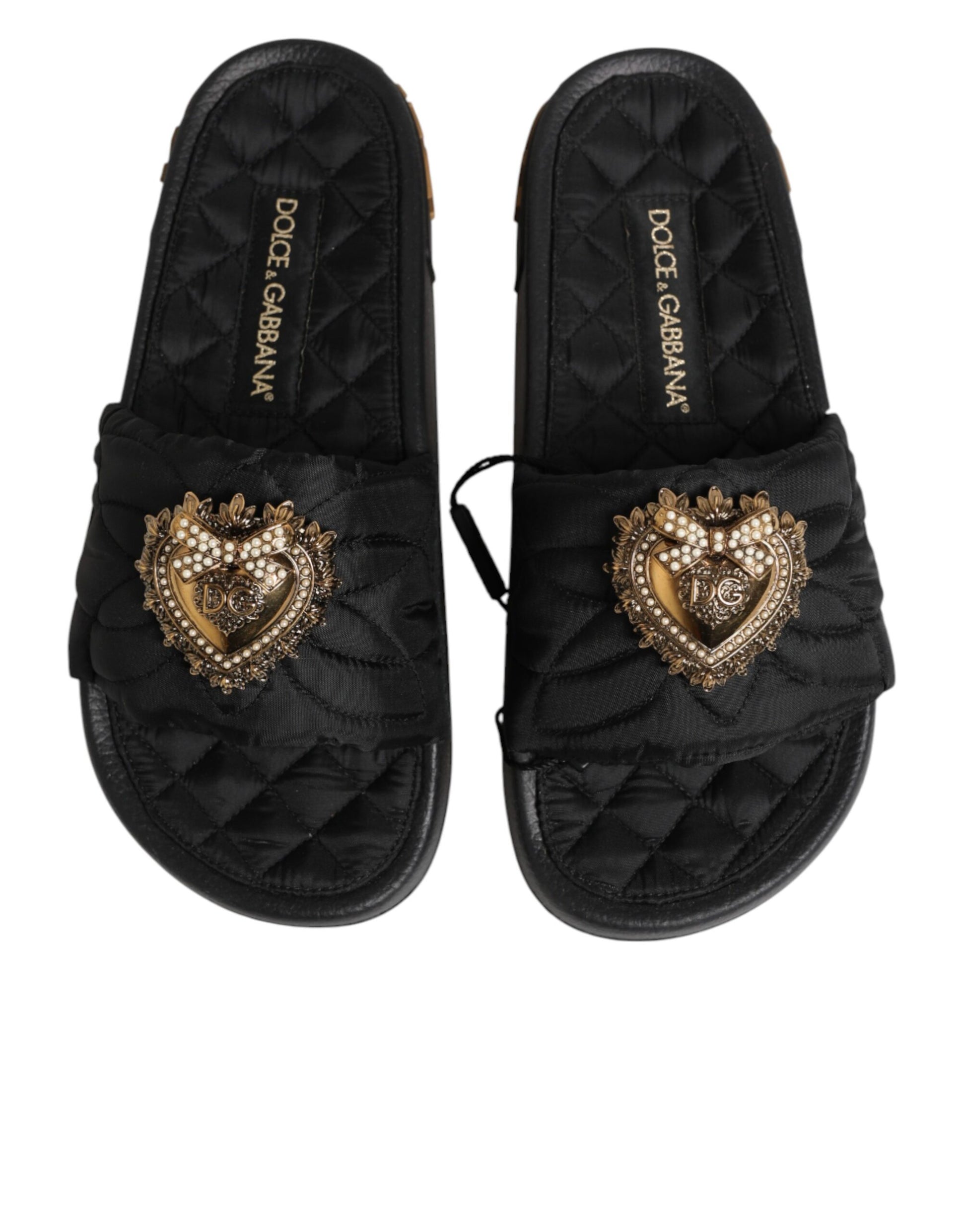 Dolce & Gabbana Black Devotion Matelassé Leather Slides Shoes Curated Luxury Accessories by Orvyn