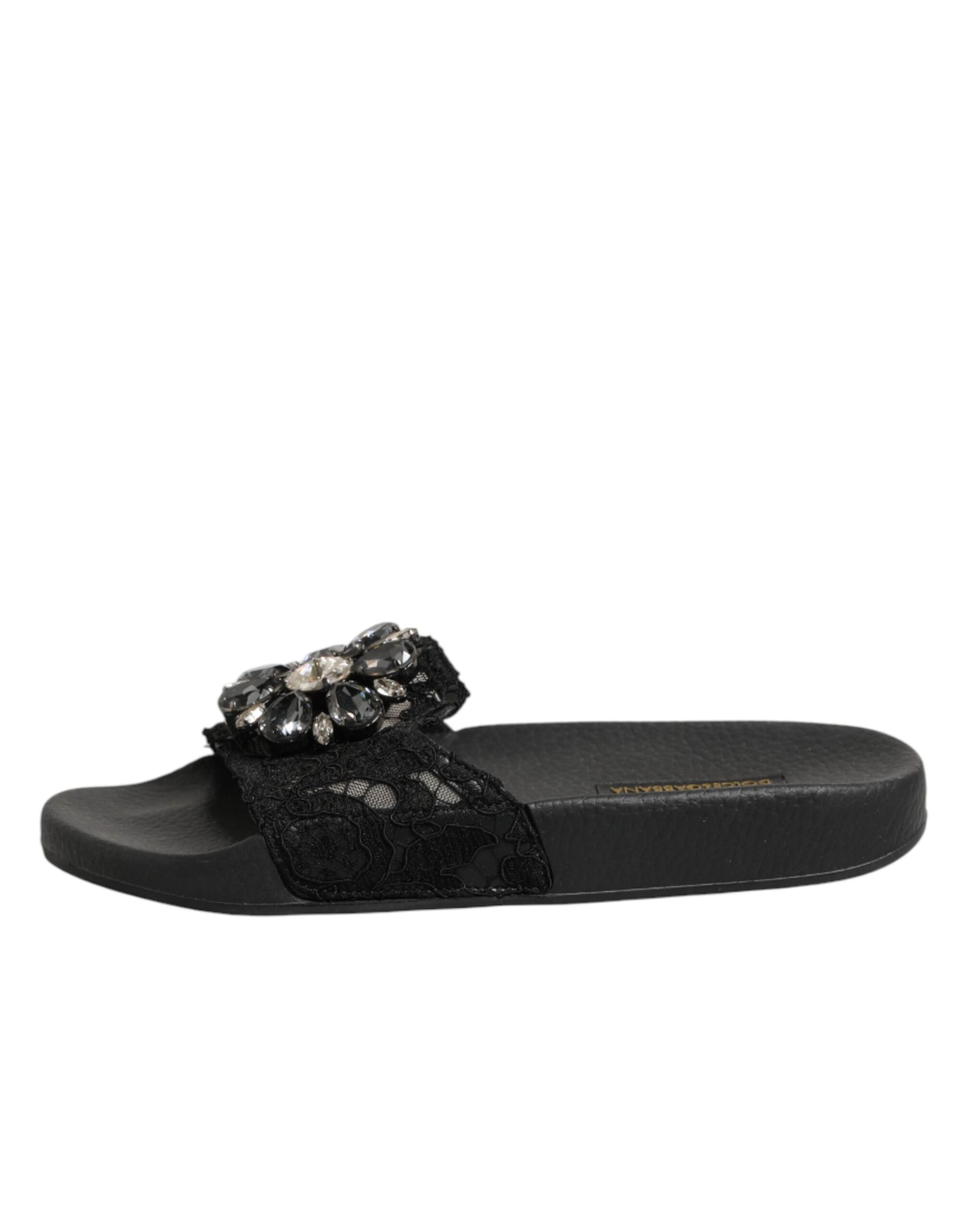 Dolce & Gabbana Black Devotion Matelassé Leather Slides Shoes Curated Luxury Accessories by Orvyn