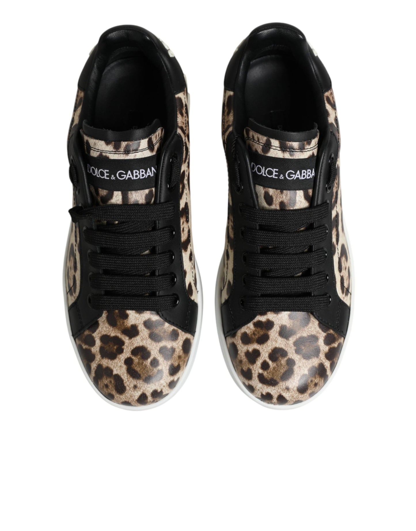 Dolce & Gabbana Brown Leather Leopard Low Top Sneakers Shoes Curated Luxury Accessories by Orvyn