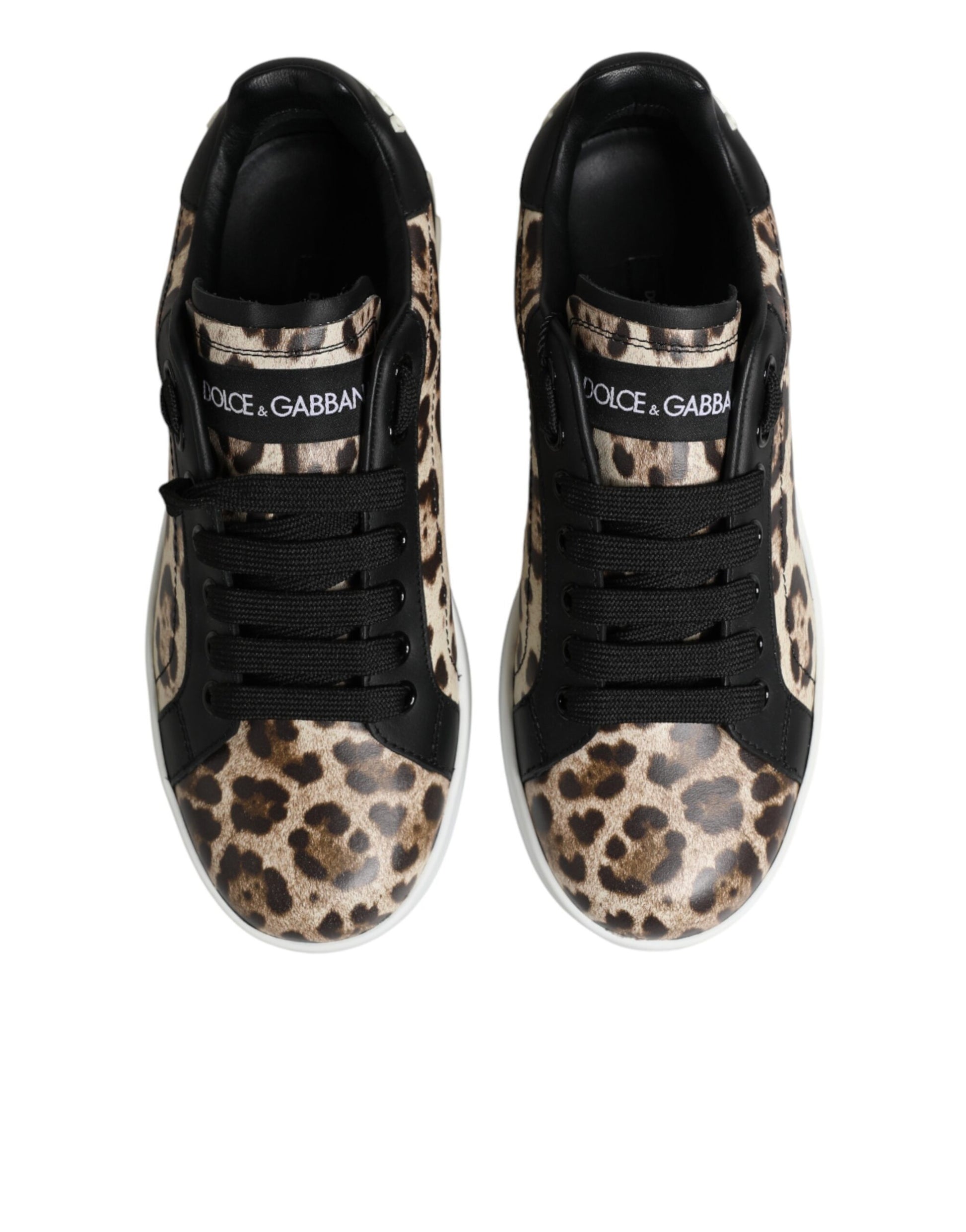 Dolce & Gabbana Brown Leather Leopard Low Top Sneakers Shoes Curated Luxury Accessories by Orvyn