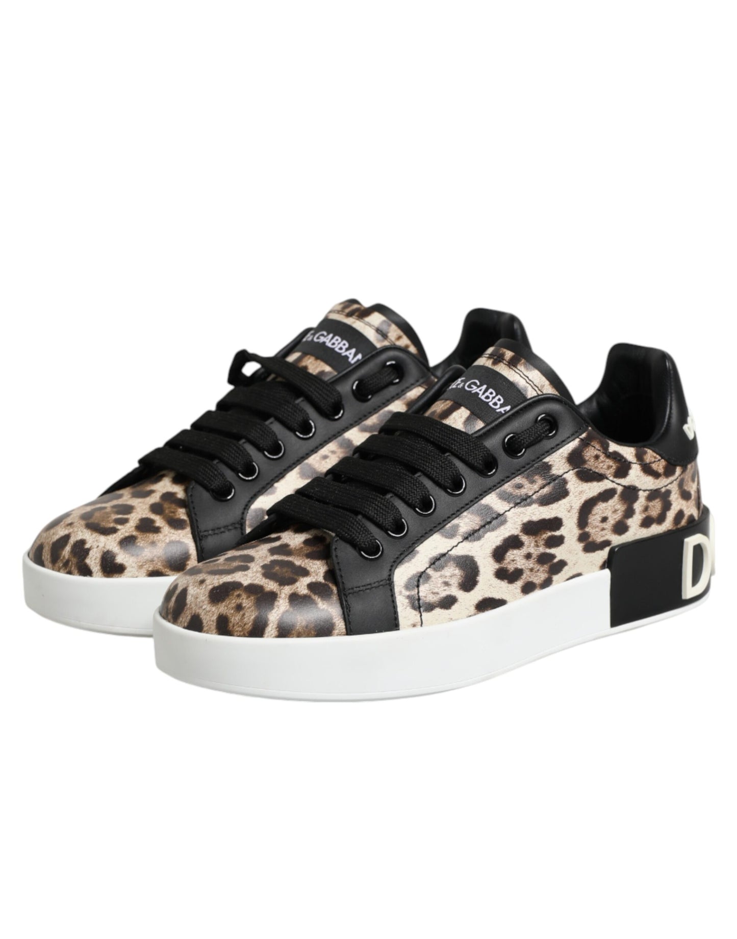 Dolce & Gabbana Brown Leather Leopard Low Top Sneakers Shoes Curated Luxury Accessories by Orvyn