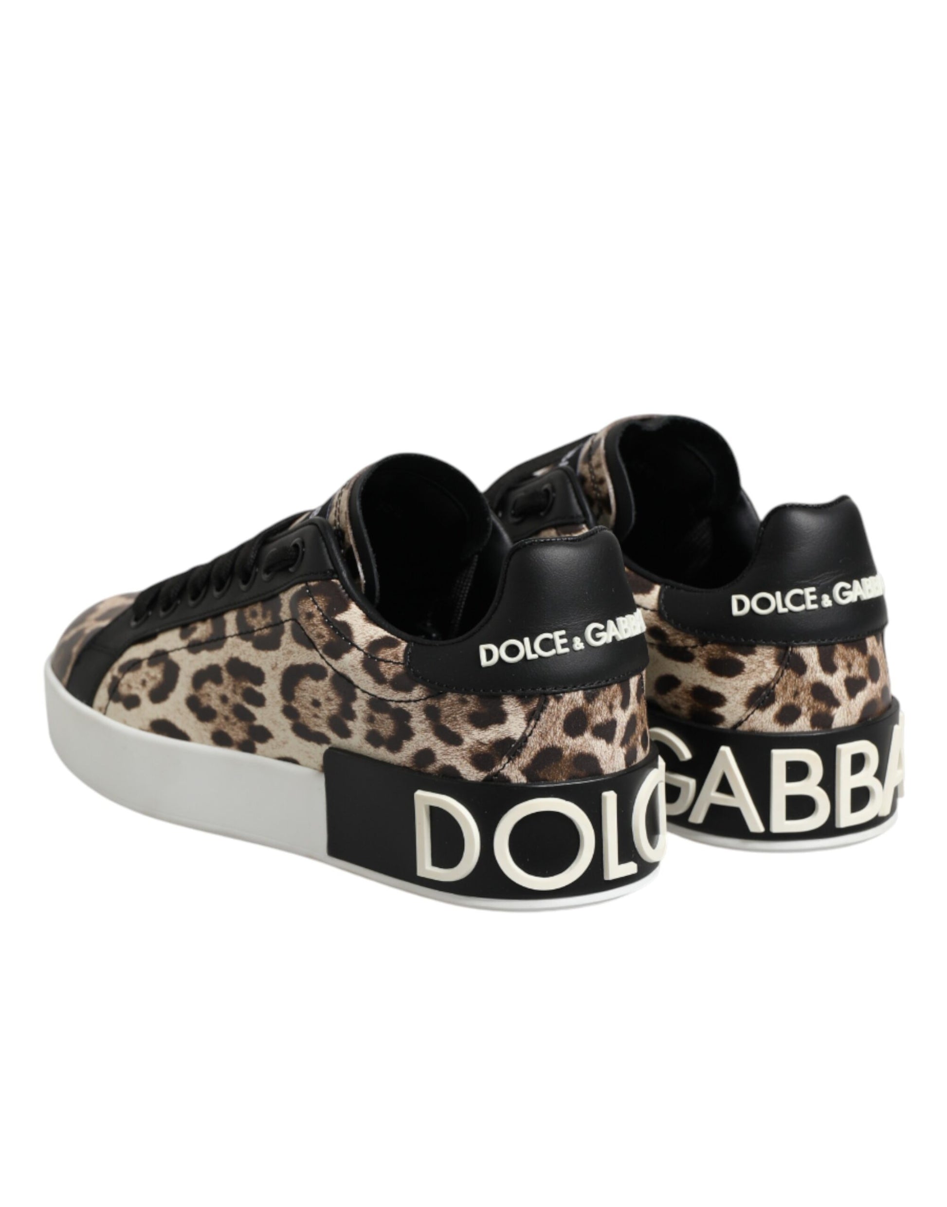 Dolce & Gabbana Brown Leather Leopard Low Top Sneakers Shoes Curated Luxury Accessories by Orvyn