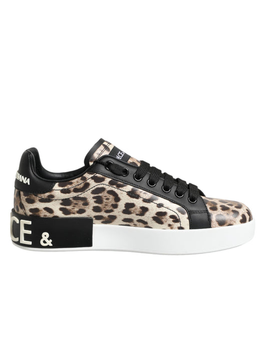 Dolce & Gabbana Brown Leather Leopard Low Top Sneakers Shoes Curated Luxury Accessories by Orvyn