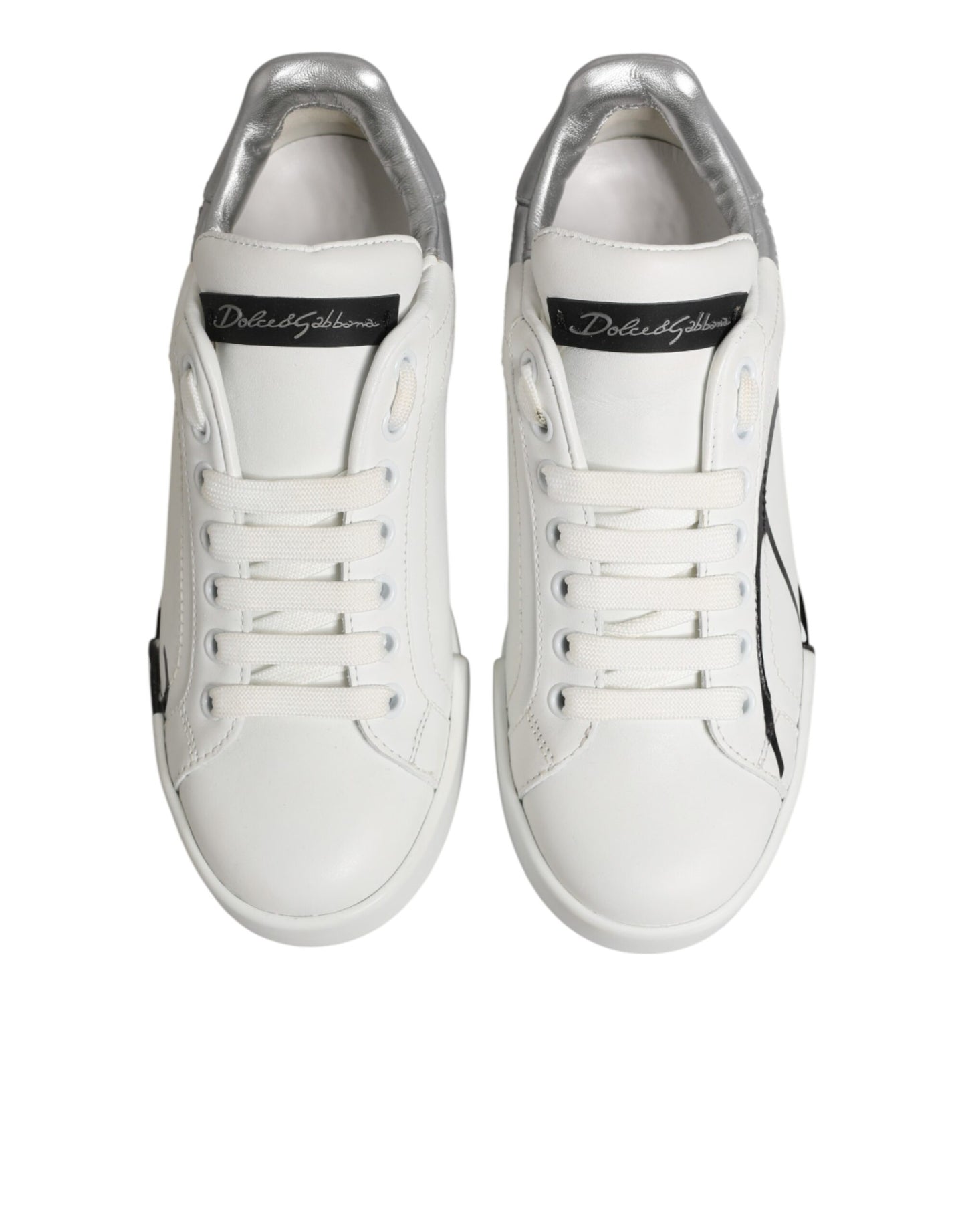 Dolce & Gabbana White Gray Low Top Leather Sneaker Shoes Curated Luxury Accessories by Orvyn
