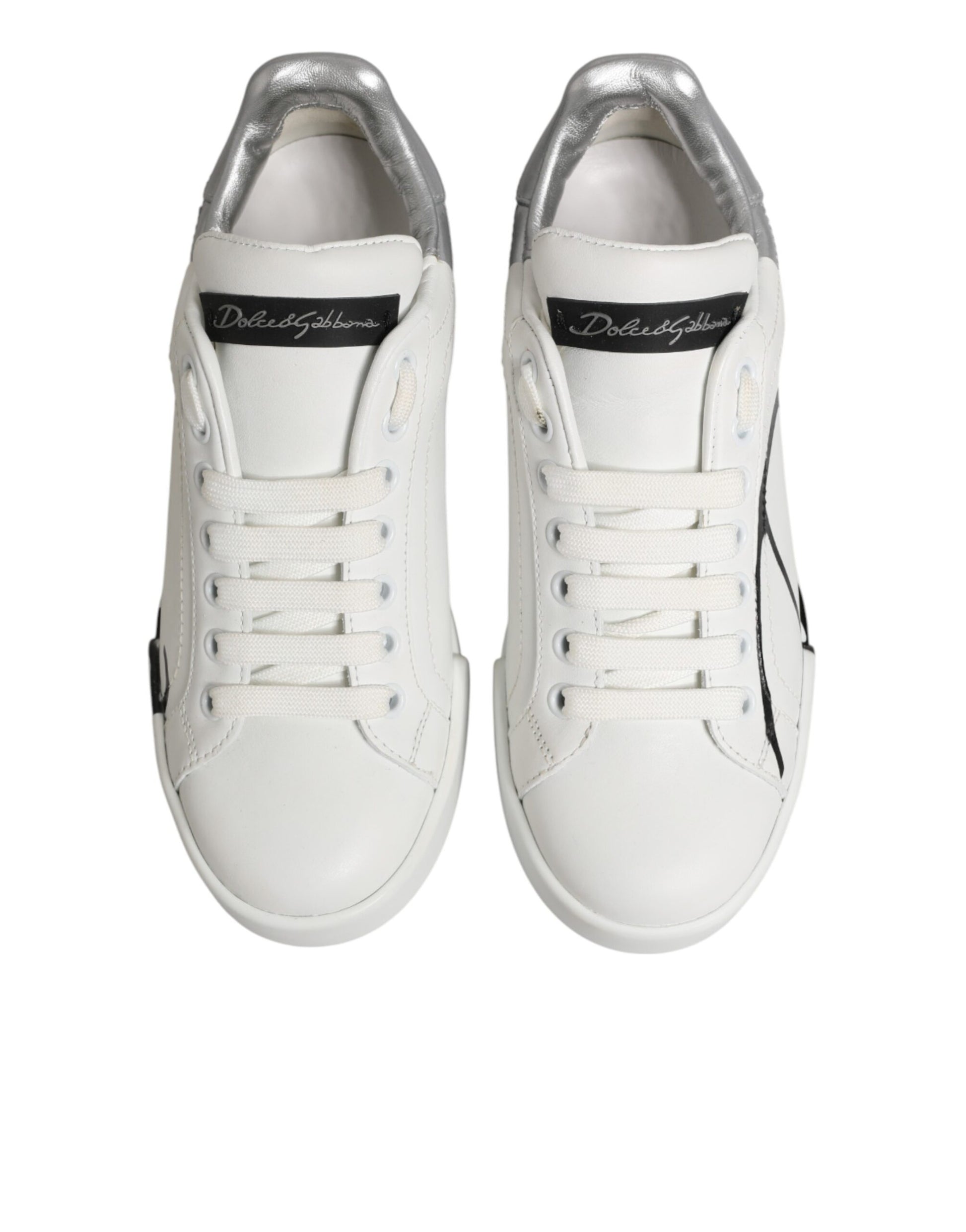 Dolce & Gabbana White Gray Low Top Leather Sneaker Shoes Curated Luxury Accessories by Orvyn