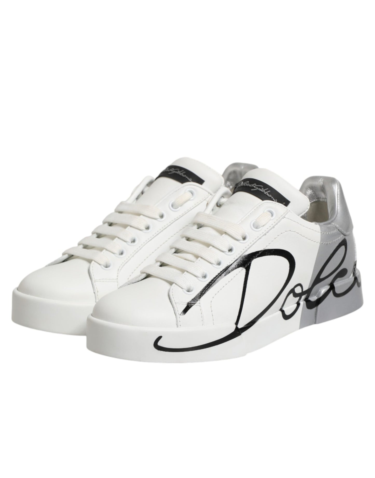 Dolce & Gabbana White Gray Low Top Leather Sneaker Shoes Curated Luxury Accessories by Orvyn