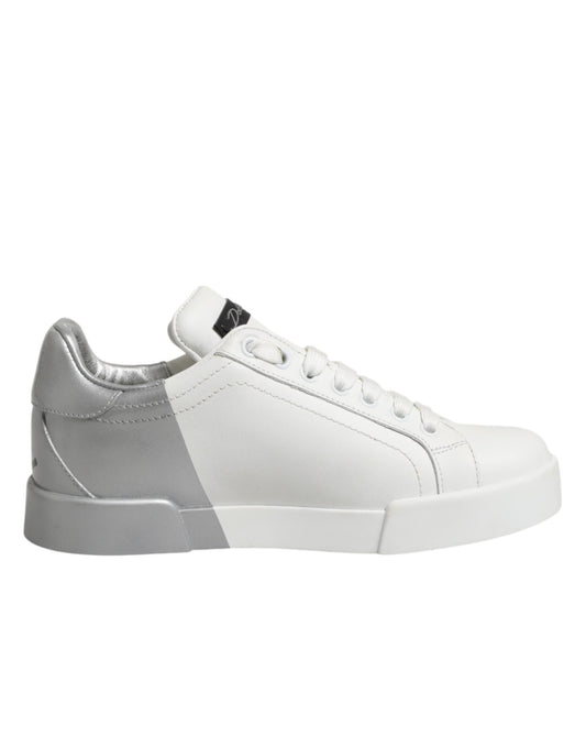 Dolce & Gabbana White Gray Low Top Leather Sneaker Shoes Curated Luxury Accessories by Orvyn