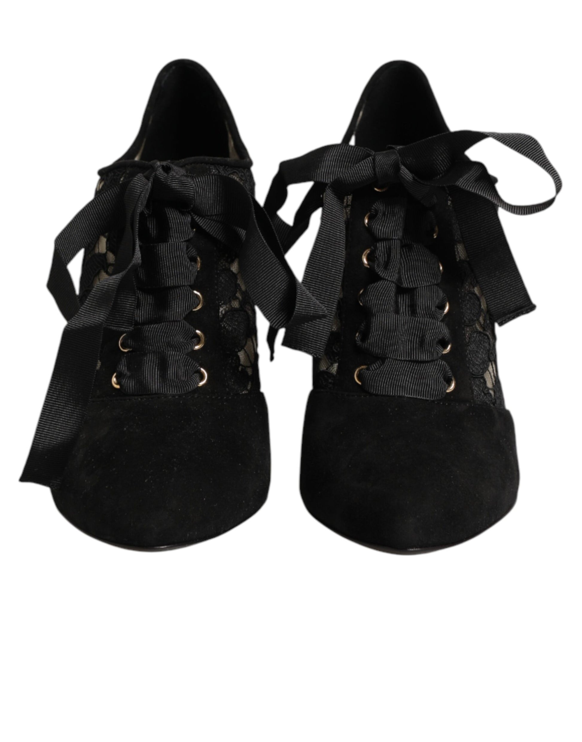 Dolce & Gabbana Black Floral High Heels LACE-UPS Pumps Shoes Curated Luxury Accessories by Orvyn