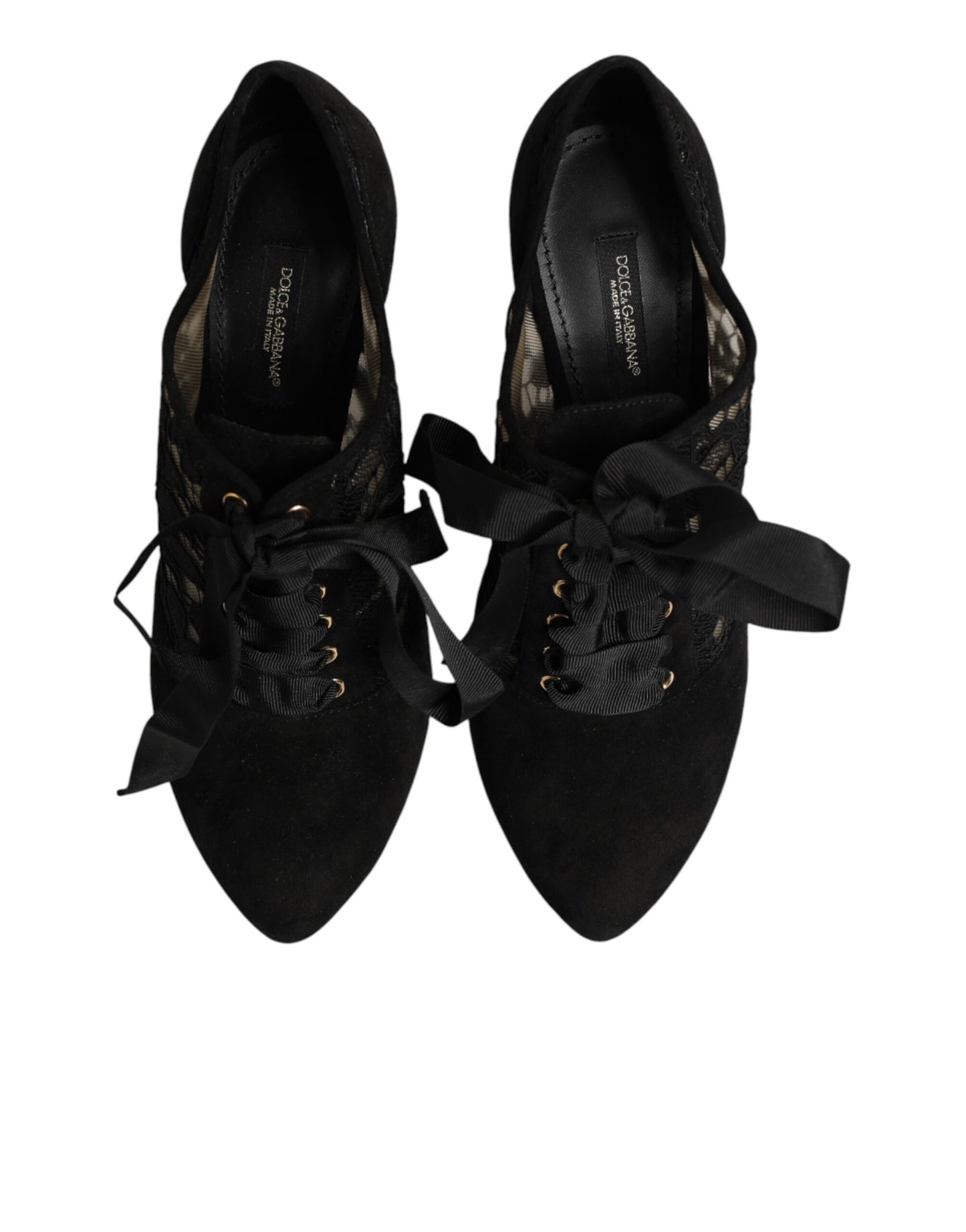 Dolce & Gabbana Black Floral High Heels LACE-UPS Pumps Shoes Curated Luxury Accessories by Orvyn