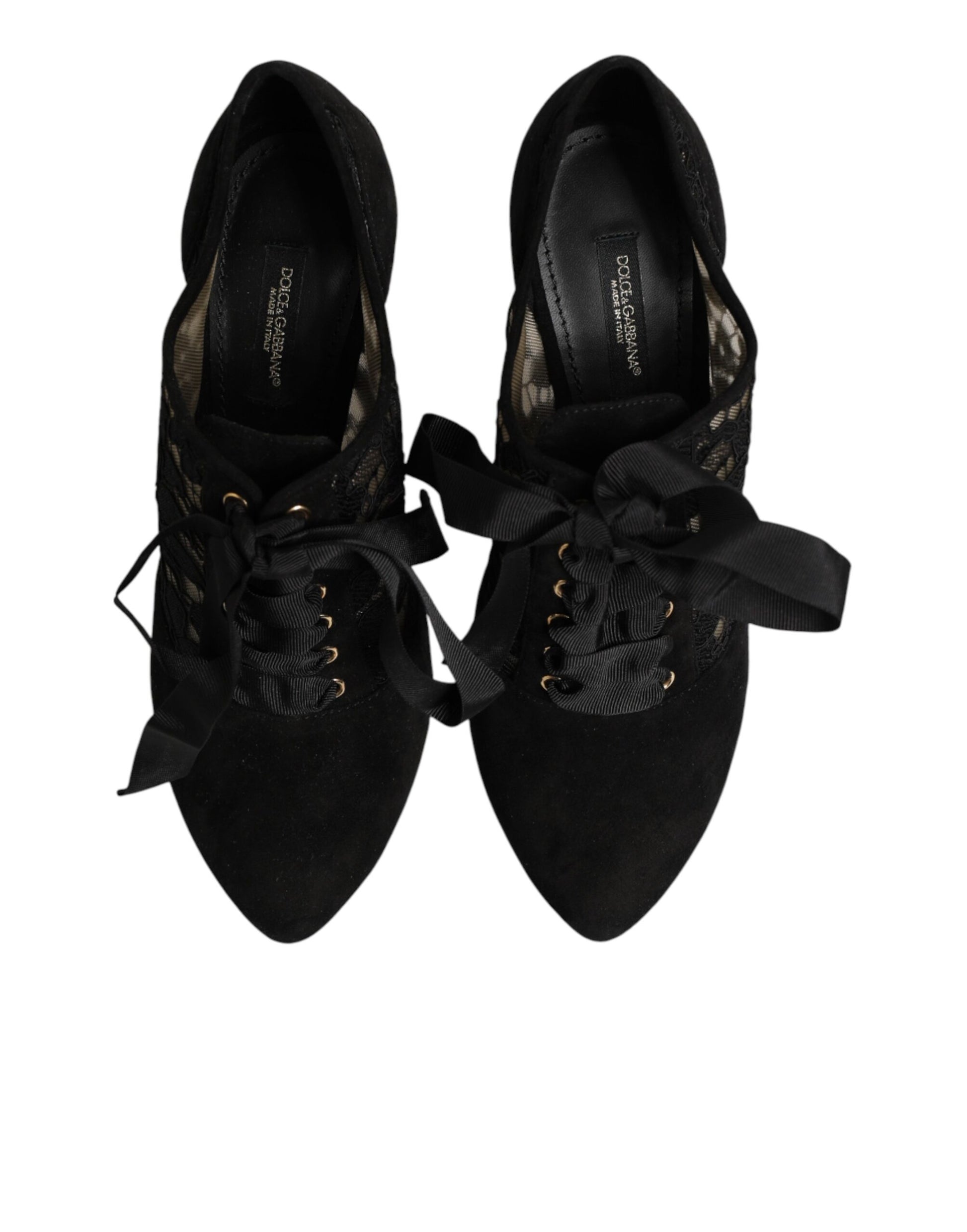 Dolce & Gabbana Black Floral High Heels LACE-UPS Pumps Shoes Curated Luxury Accessories by Orvyn