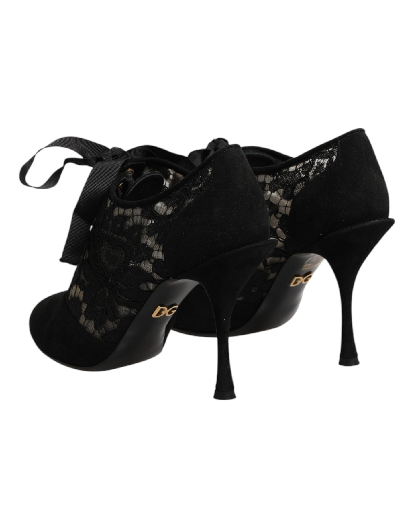 Dolce & Gabbana Black Floral High Heels LACE-UPS Pumps Shoes Curated Luxury Accessories by Orvyn