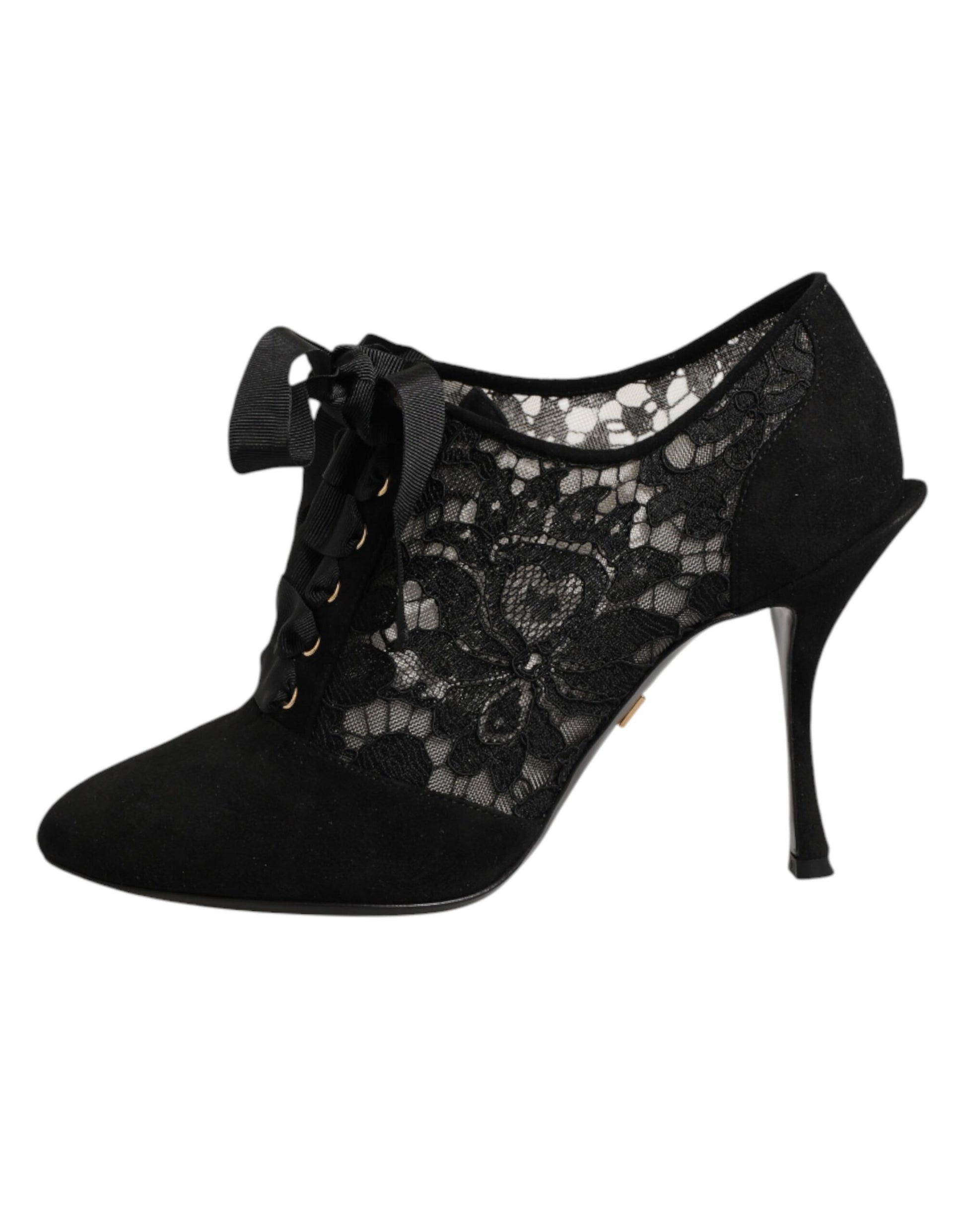 Dolce & Gabbana Black Floral High Heels LACE-UPS Pumps Shoes Curated Luxury Accessories by Orvyn