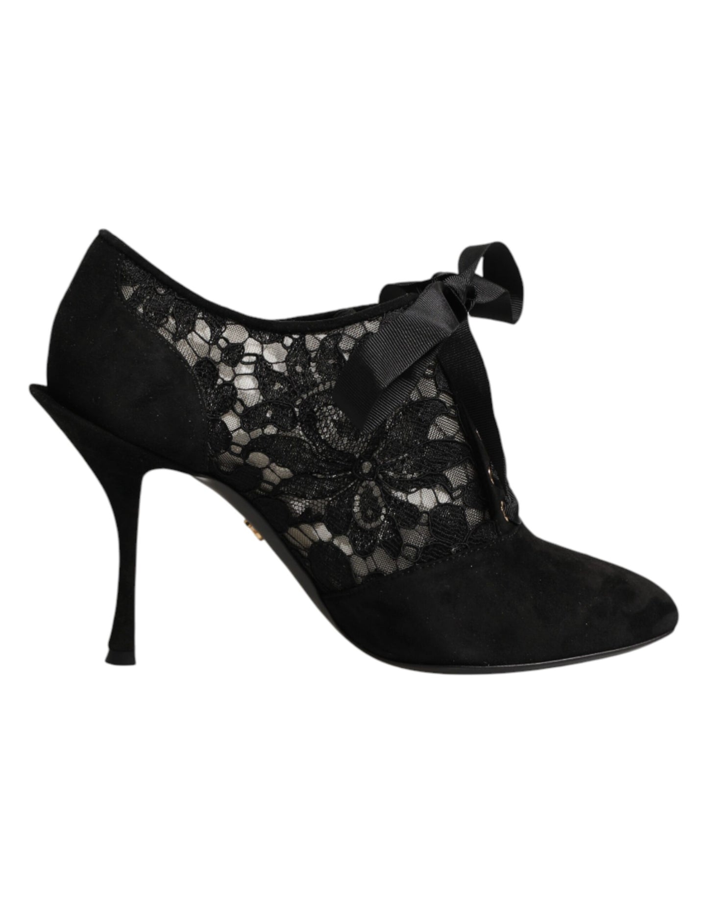 Dolce & Gabbana Black Floral High Heels LACE-UPS Pumps Shoes Curated Luxury Accessories by Orvyn