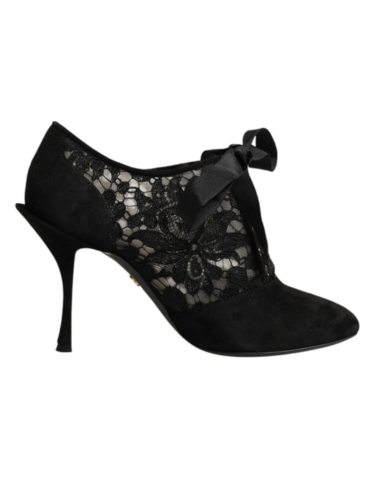 Dolce & Gabbana Black Floral High Heels LACE-UPS Pumps Shoes Curated Luxury Accessories by Orvyn