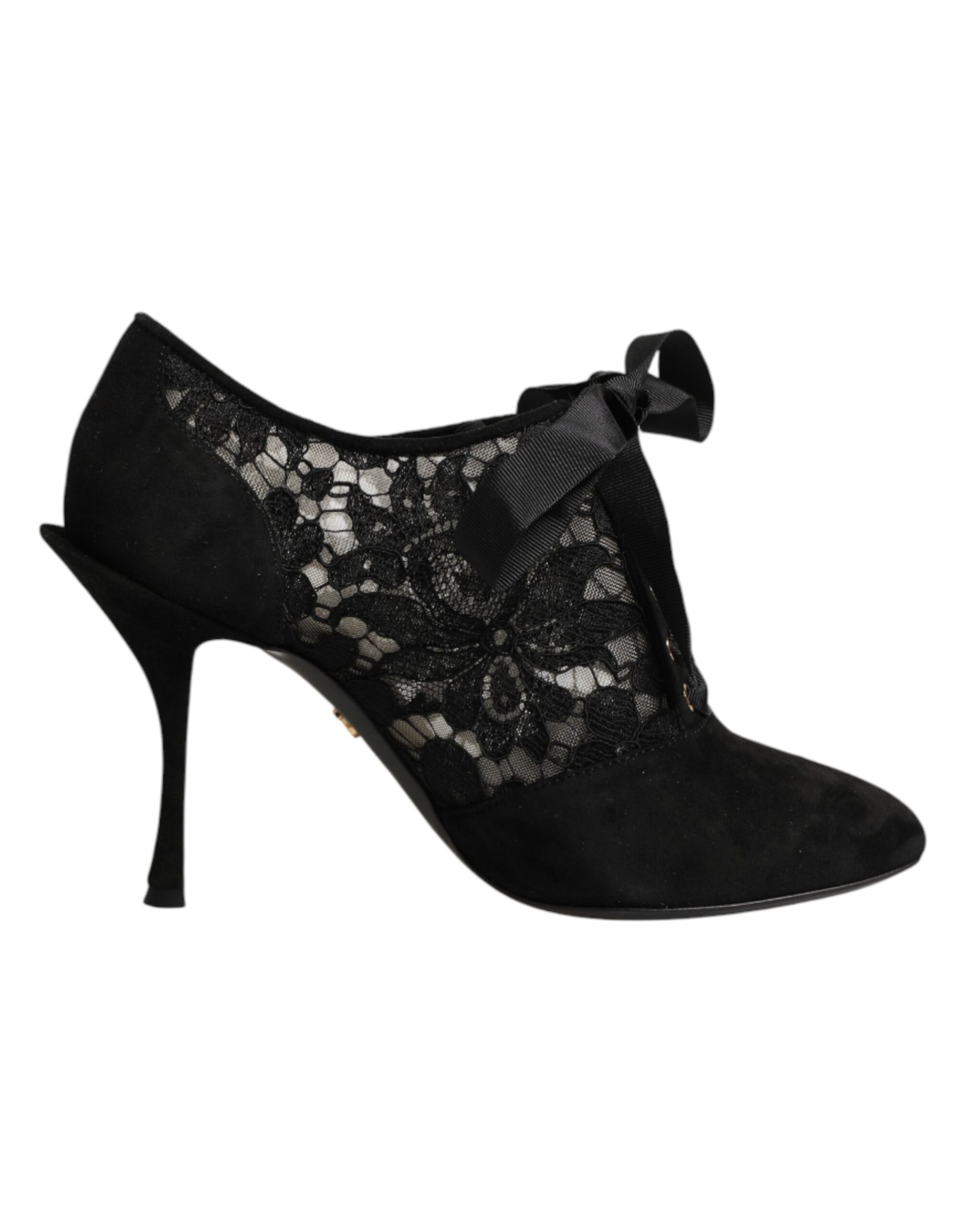 Dolce & Gabbana Black Floral High Heels LACE-UPS Pumps Shoes Curated Luxury Accessories by Orvyn