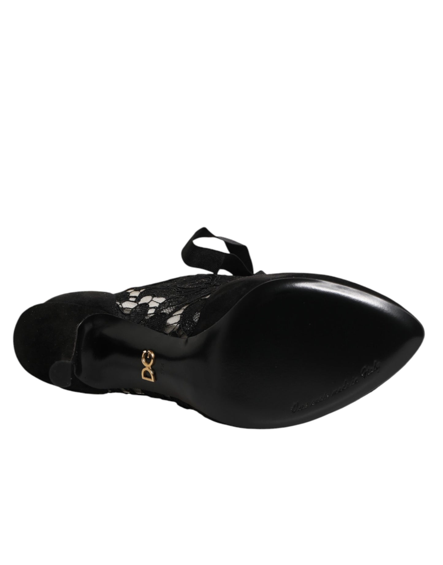 Dolce & Gabbana Black Floral High Heels LACE-UPS Pumps Shoes Curated Luxury Accessories by Orvyn