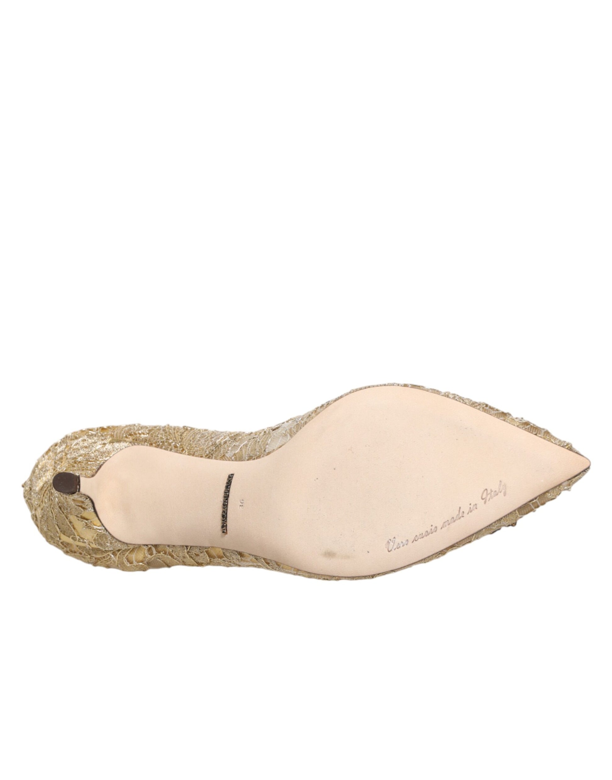 Dolce & Gabbana Gold Taormina Lace DEVOTION Pumps Shoes Curated Luxury Accessories by Orvyn