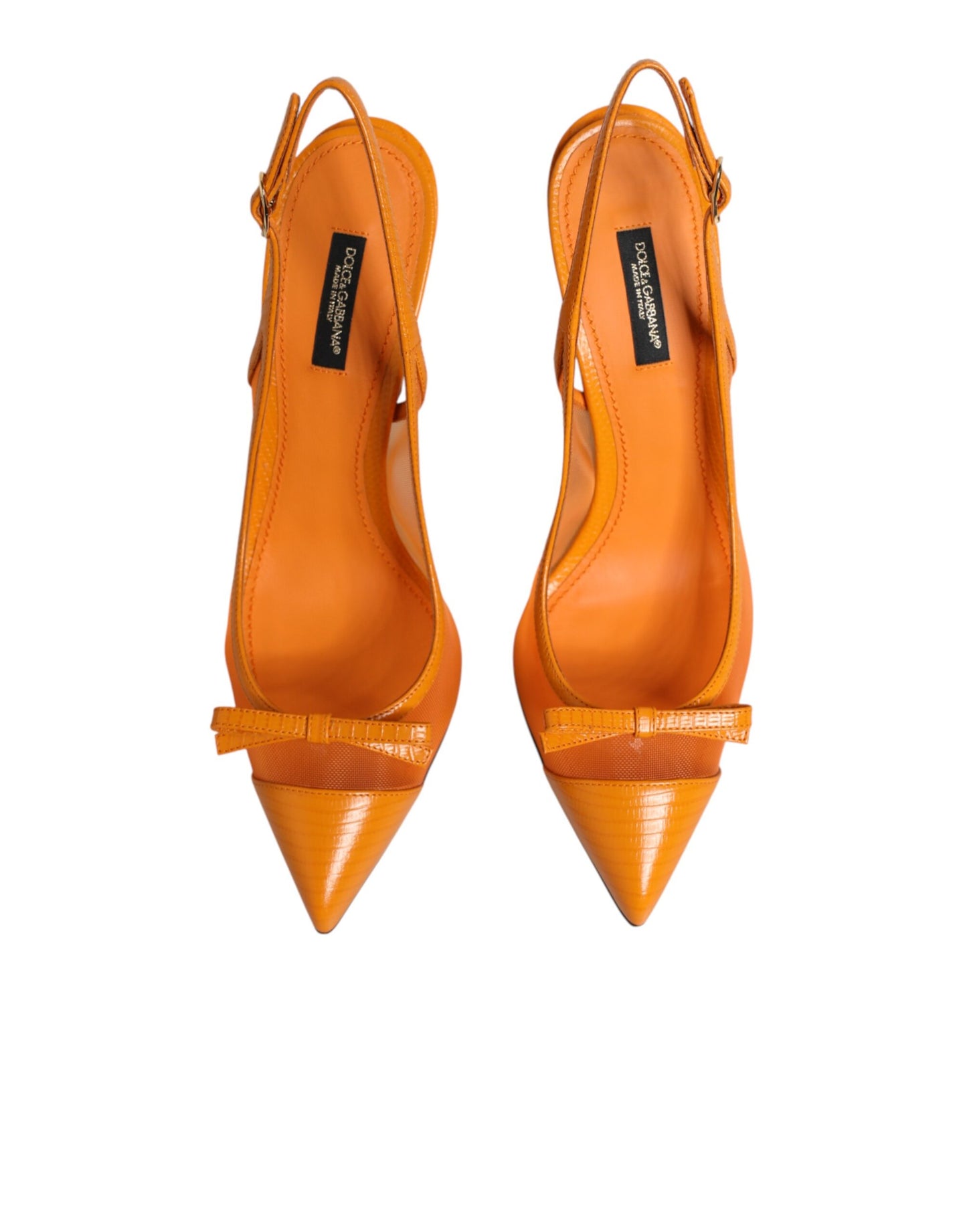 Dolce & Gabbana Orange Leather Mesh Heels Slingback Shoes Curated Luxury Accessories by Orvyn