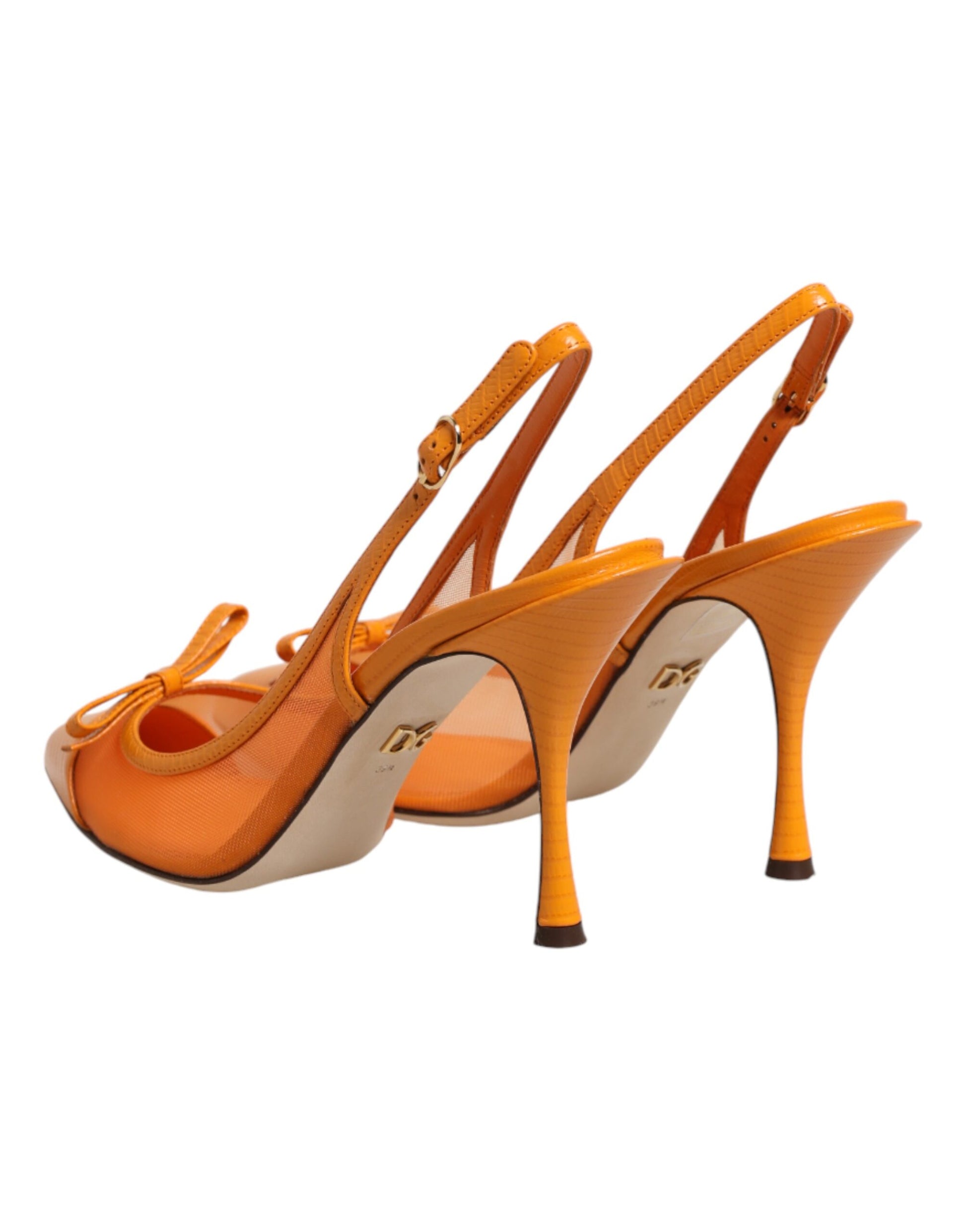 Dolce & Gabbana Orange Leather Mesh Heels Slingback Shoes Curated Luxury Accessories by Orvyn