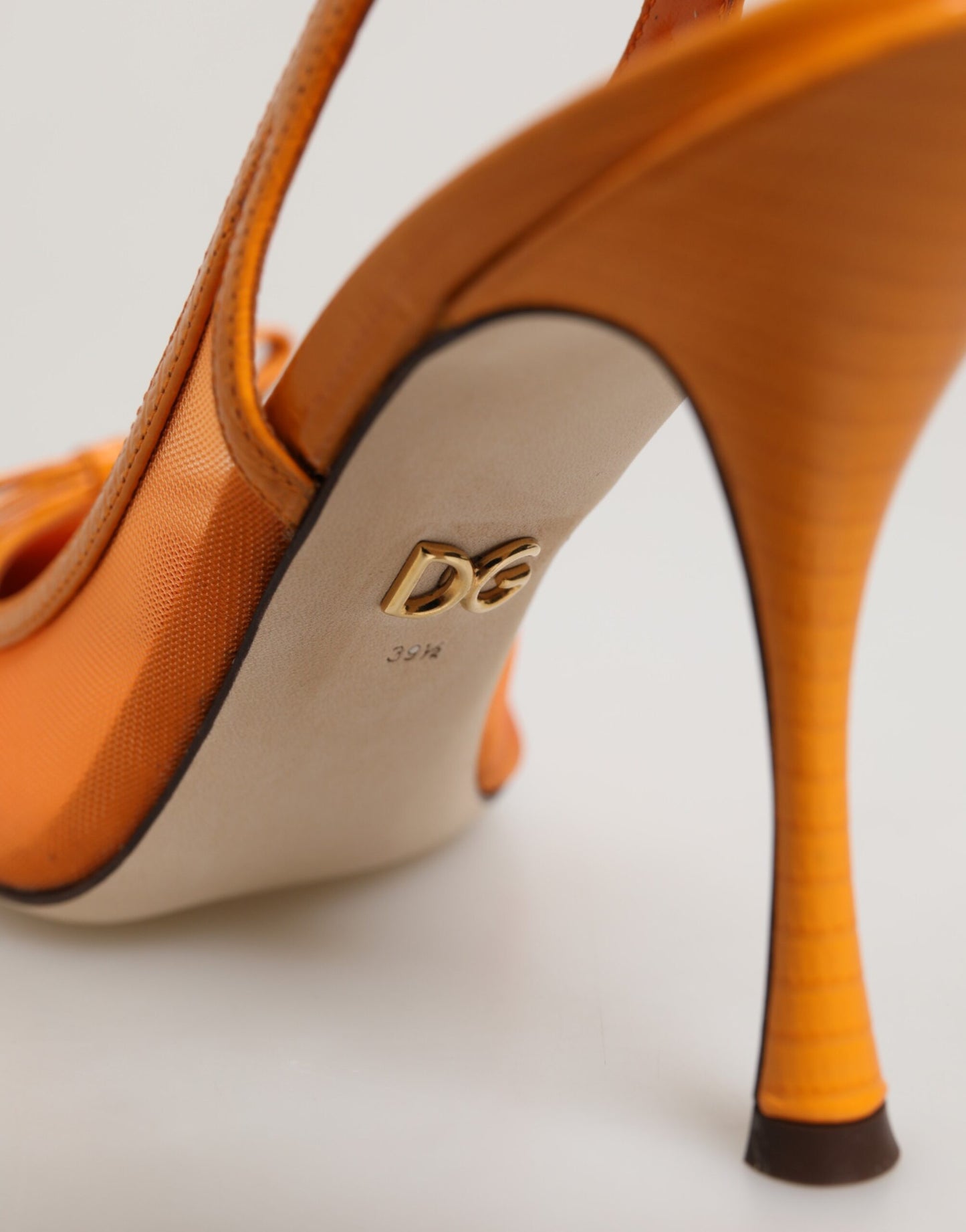 Dolce & Gabbana Orange Leather Mesh Heels Slingback Shoes Curated Luxury Accessories by Orvyn
