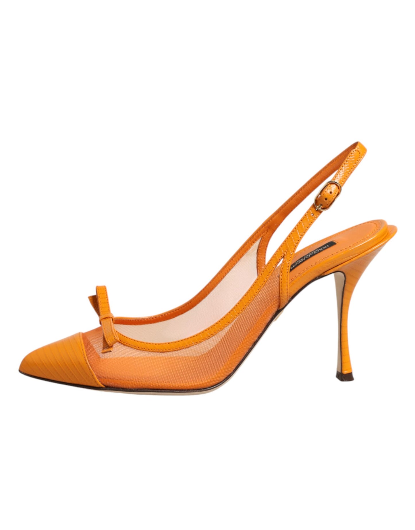 Dolce & Gabbana Orange Leather Mesh Heels Slingback Shoes Curated Luxury Accessories by Orvyn