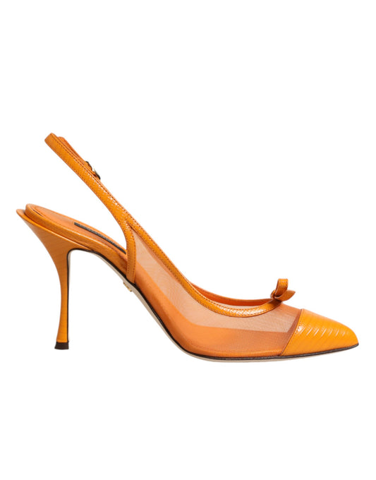 Dolce & Gabbana Orange Leather Mesh Heels Slingback Shoes Curated Luxury Accessories by Orvyn