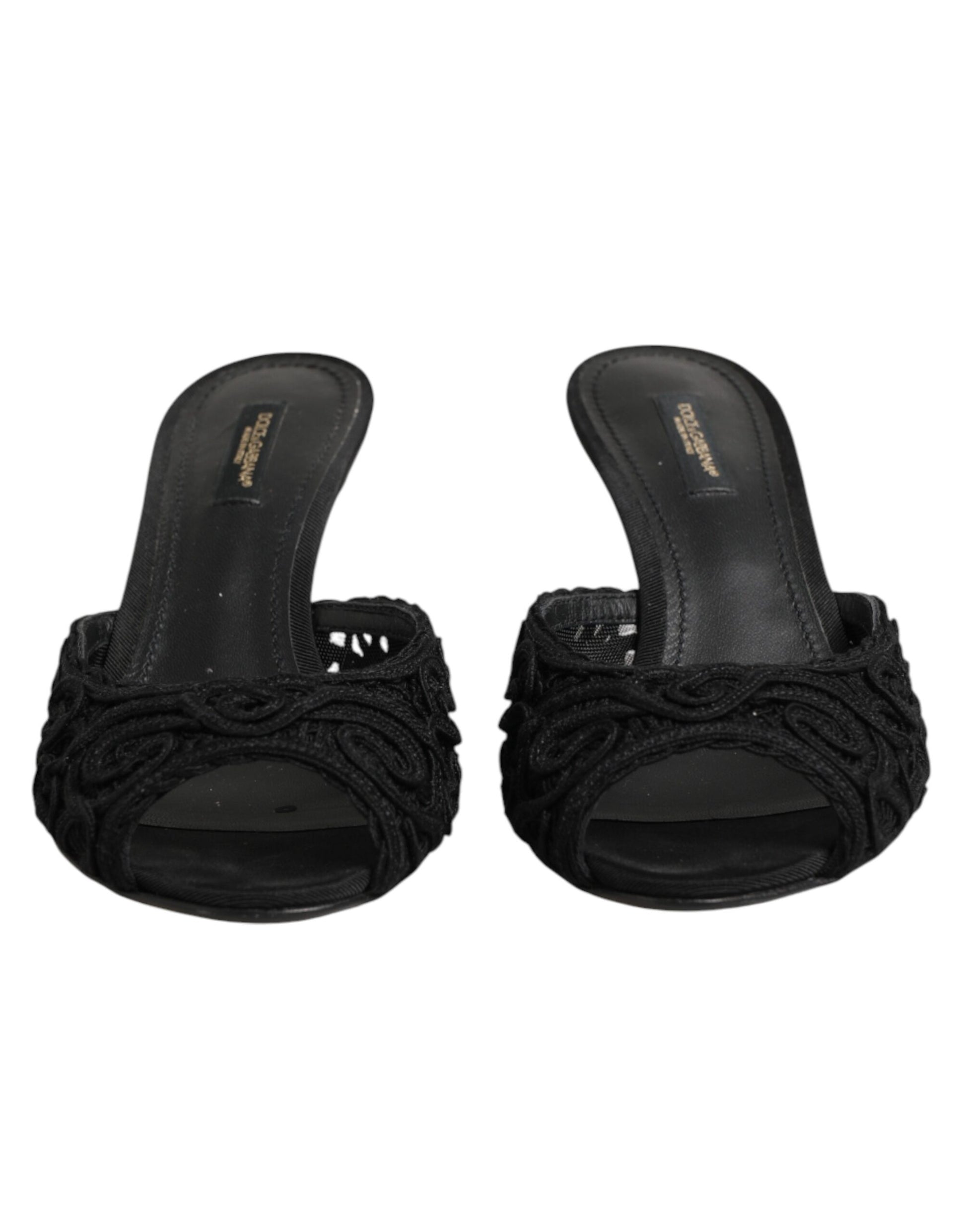 Dolce & Gabbana Black Embroidered Slip On Heels Slides Shoes Curated Luxury Accessories by Orvyn