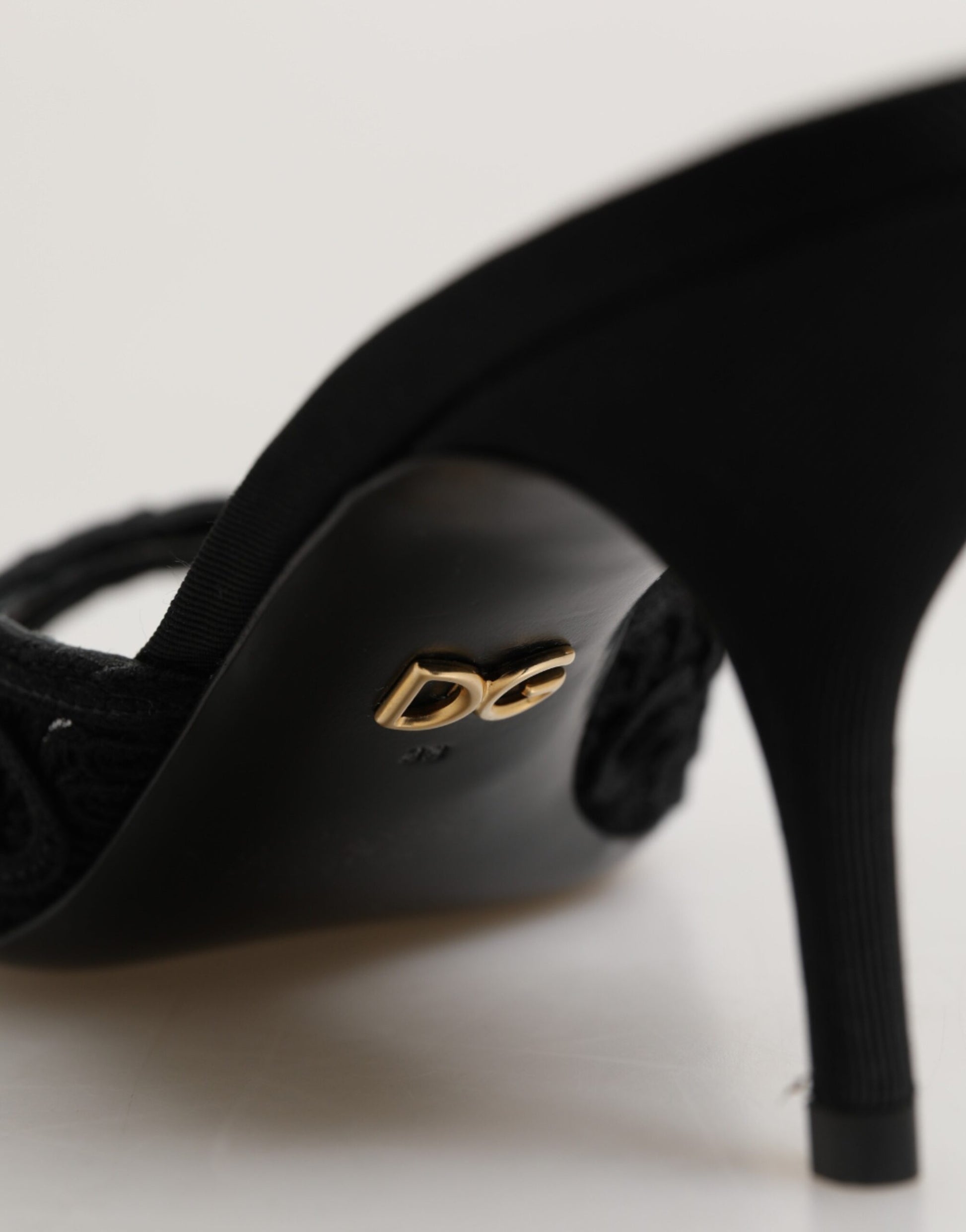Dolce & Gabbana Black Embroidered Slip On Heels Slides Shoes Curated Luxury Accessories by Orvyn