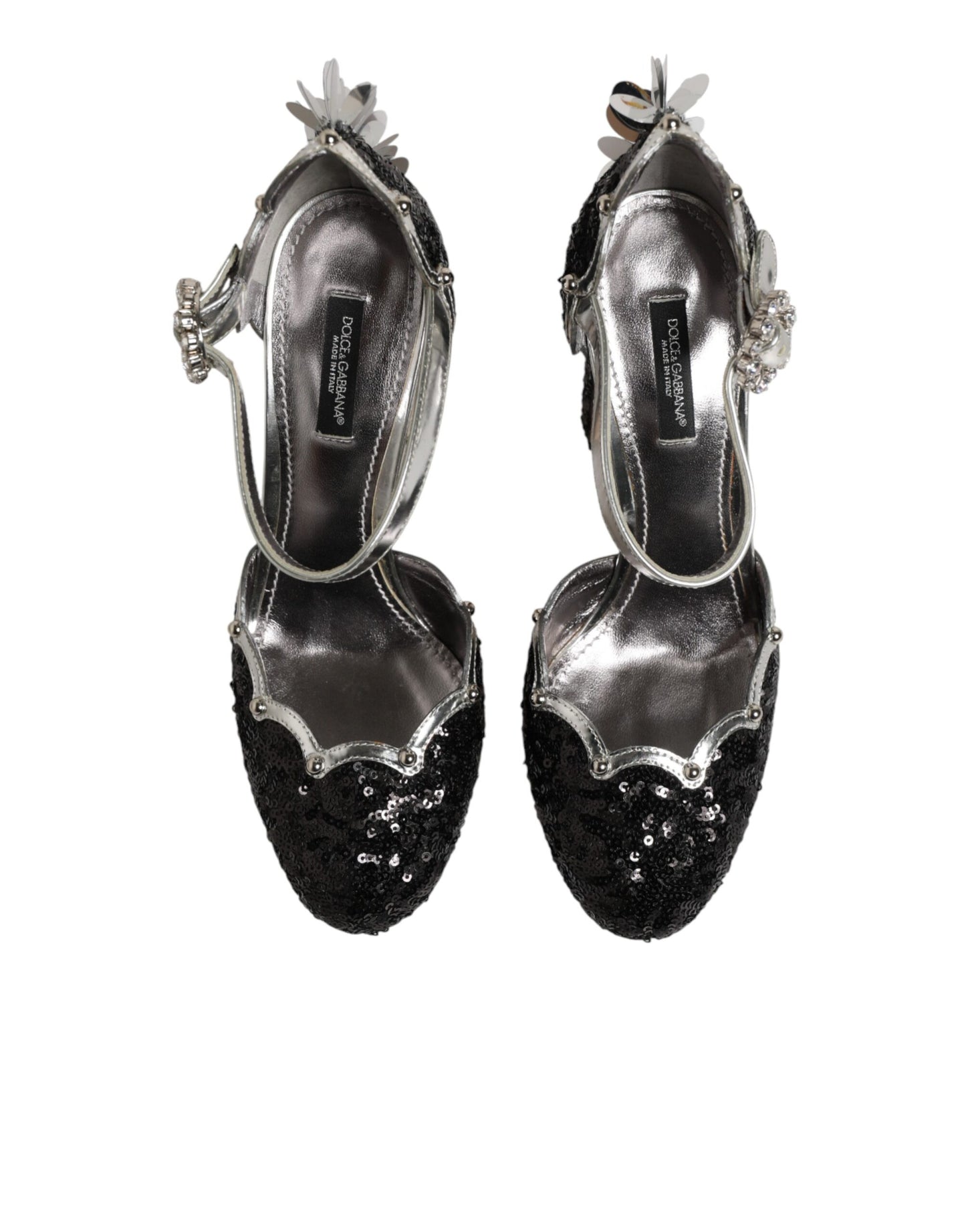 Dolce & Gabbana Black Sequined Ankle Strap Sandals Shoes Curated Luxury Accessories by Orvyn