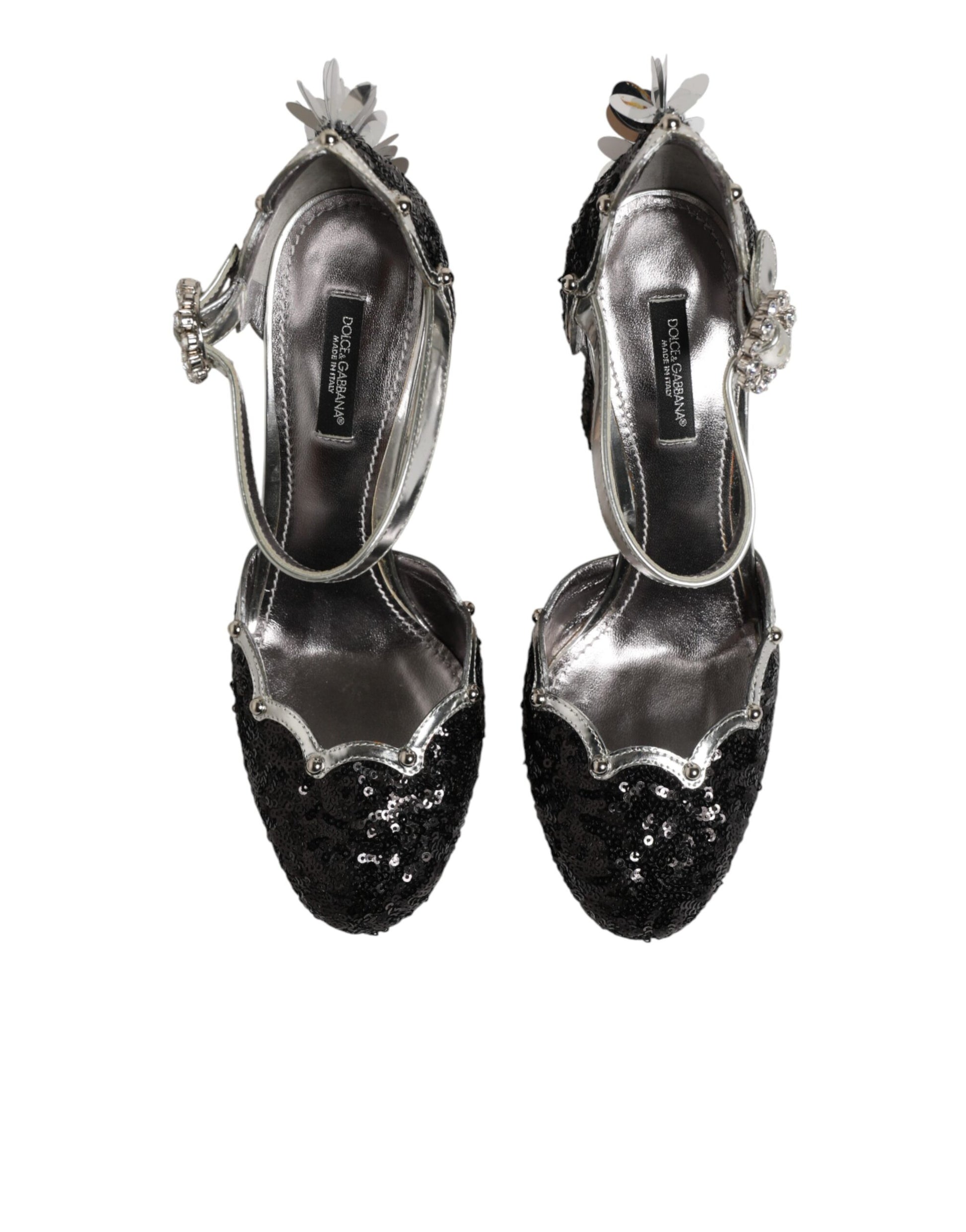Dolce & Gabbana Black Sequined Ankle Strap Sandals Shoes Curated Luxury Accessories by Orvyn