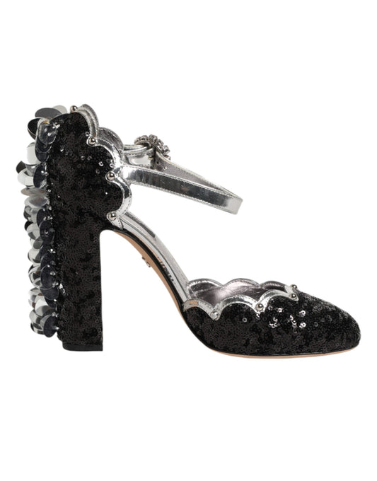 Dolce & Gabbana Black Sequined Ankle Strap Sandals Shoes Curated Luxury Accessories by Orvyn