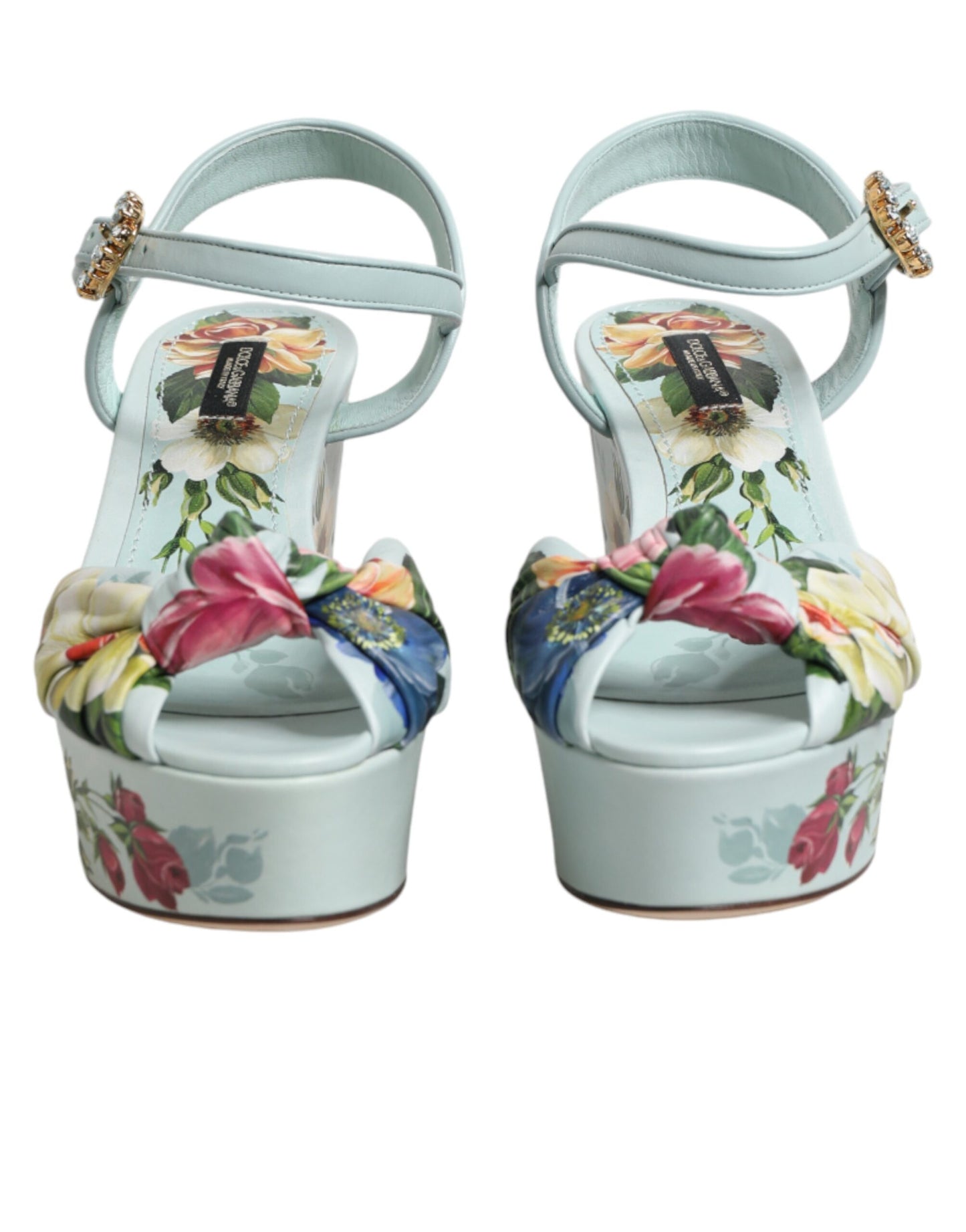 Dolce & Gabbana Green Floral Ankle Strap Wedge Sandals Shoes Curated Luxury Accessories by Orvyn