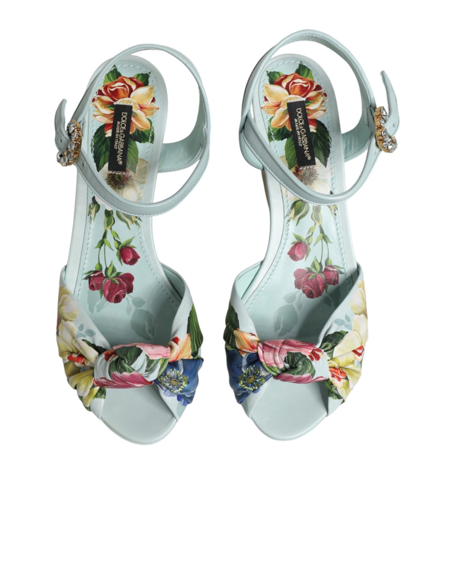 Dolce & Gabbana Green Floral Ankle Strap Wedge Sandals Shoes Curated Luxury Accessories by Orvyn