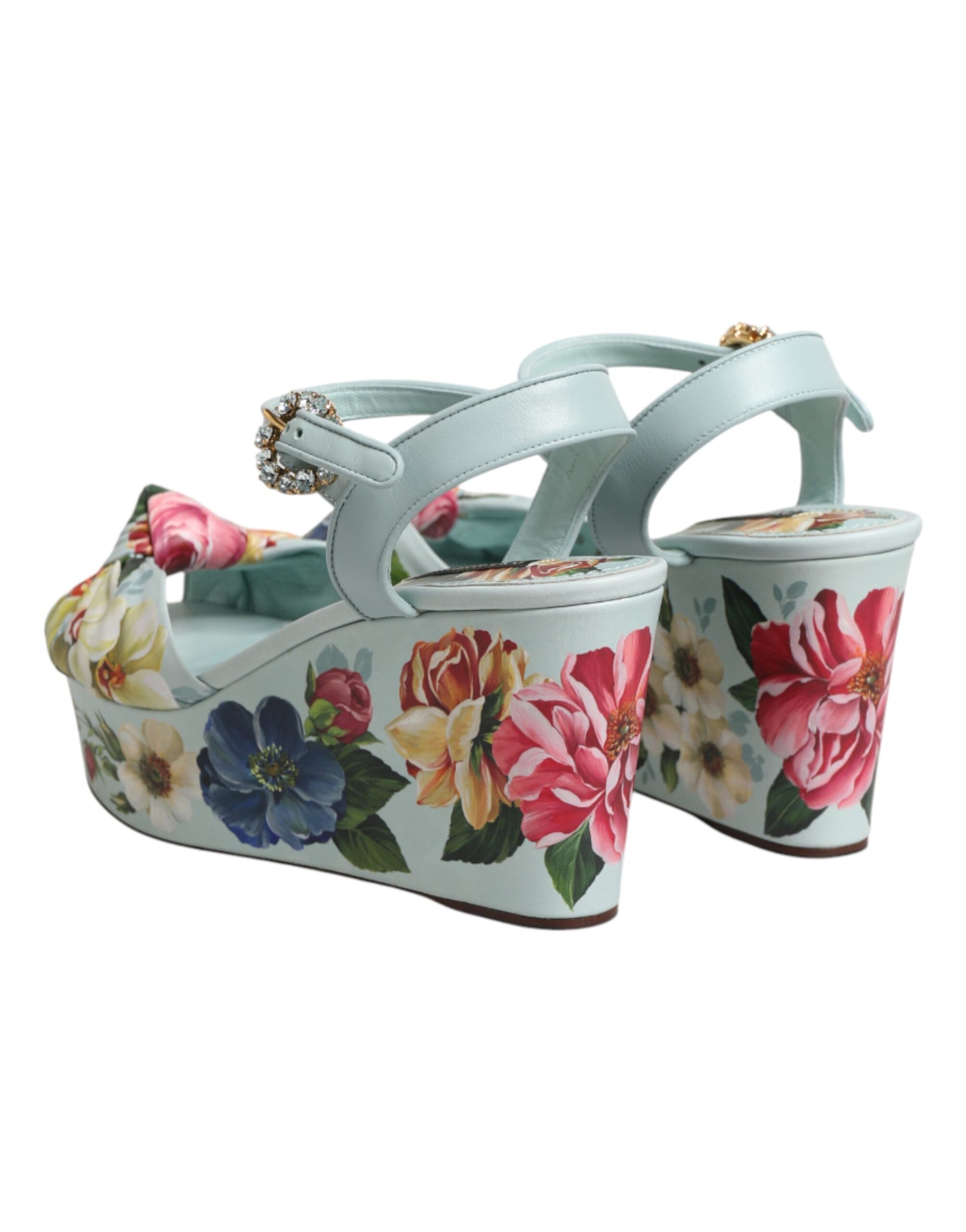 Dolce & Gabbana Green Floral Ankle Strap Wedge Sandals Shoes Curated Luxury Accessories by Orvyn