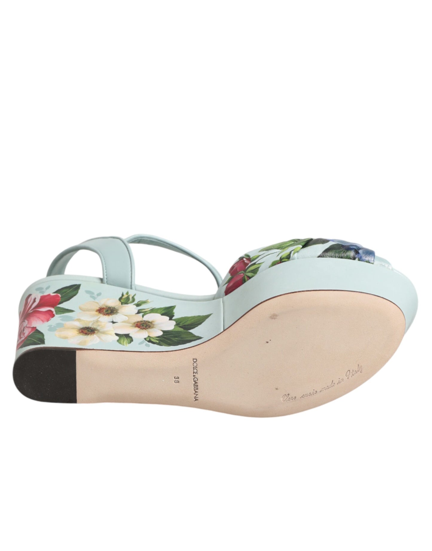 Dolce & Gabbana Green Floral Ankle Strap Wedge Sandals Shoes Curated Luxury Accessories by Orvyn