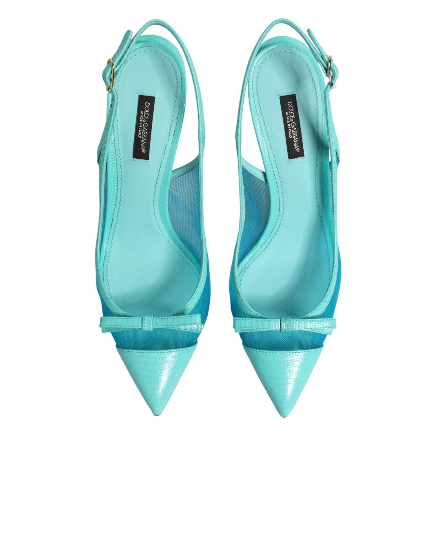 Dolce & Gabbana Blue Leather Mesh Heels Slingback Shoes Curated Luxury Accessories by Orvyn