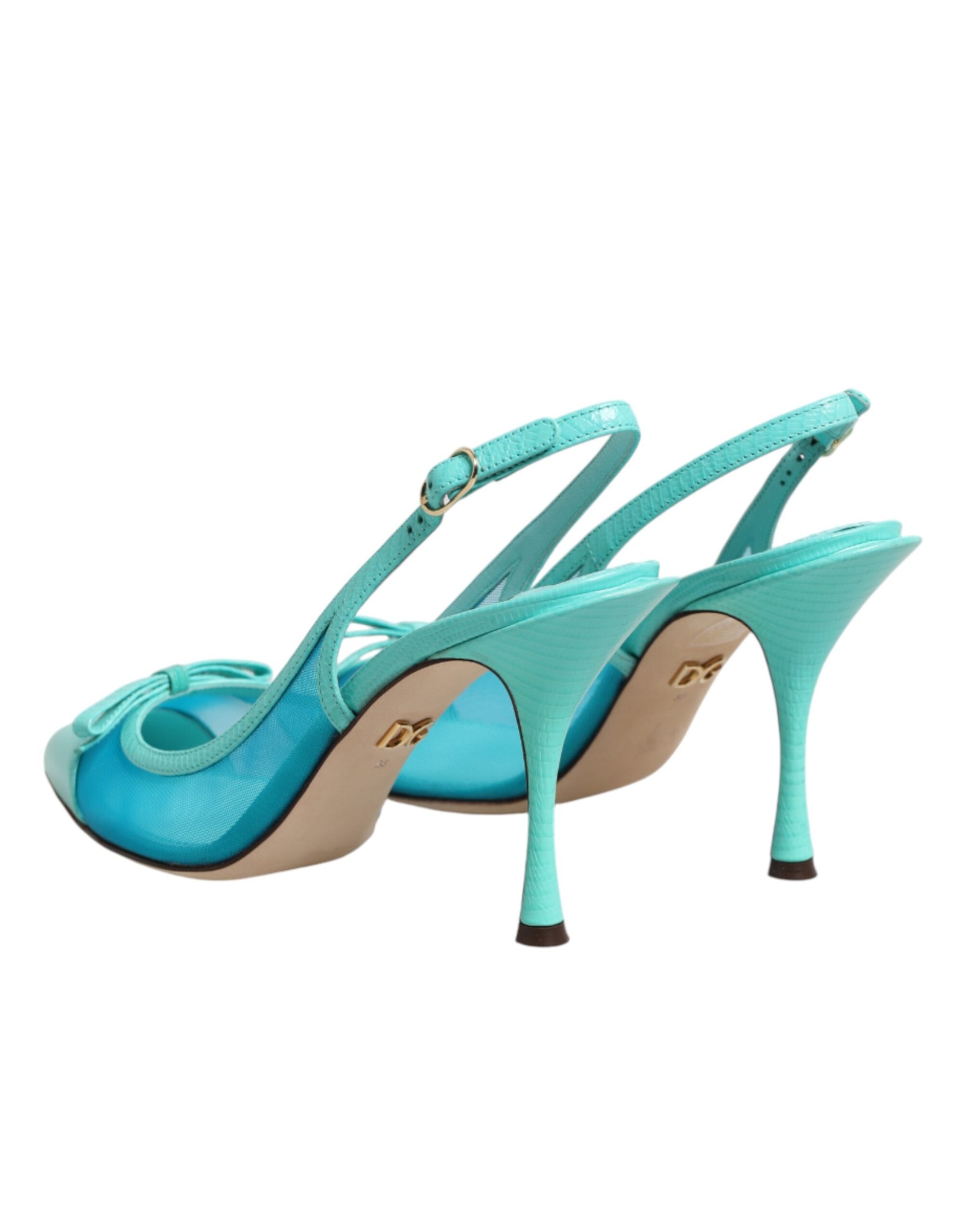 Dolce & Gabbana Blue Leather Mesh Heels Slingback Shoes Curated Luxury Accessories by Orvyn