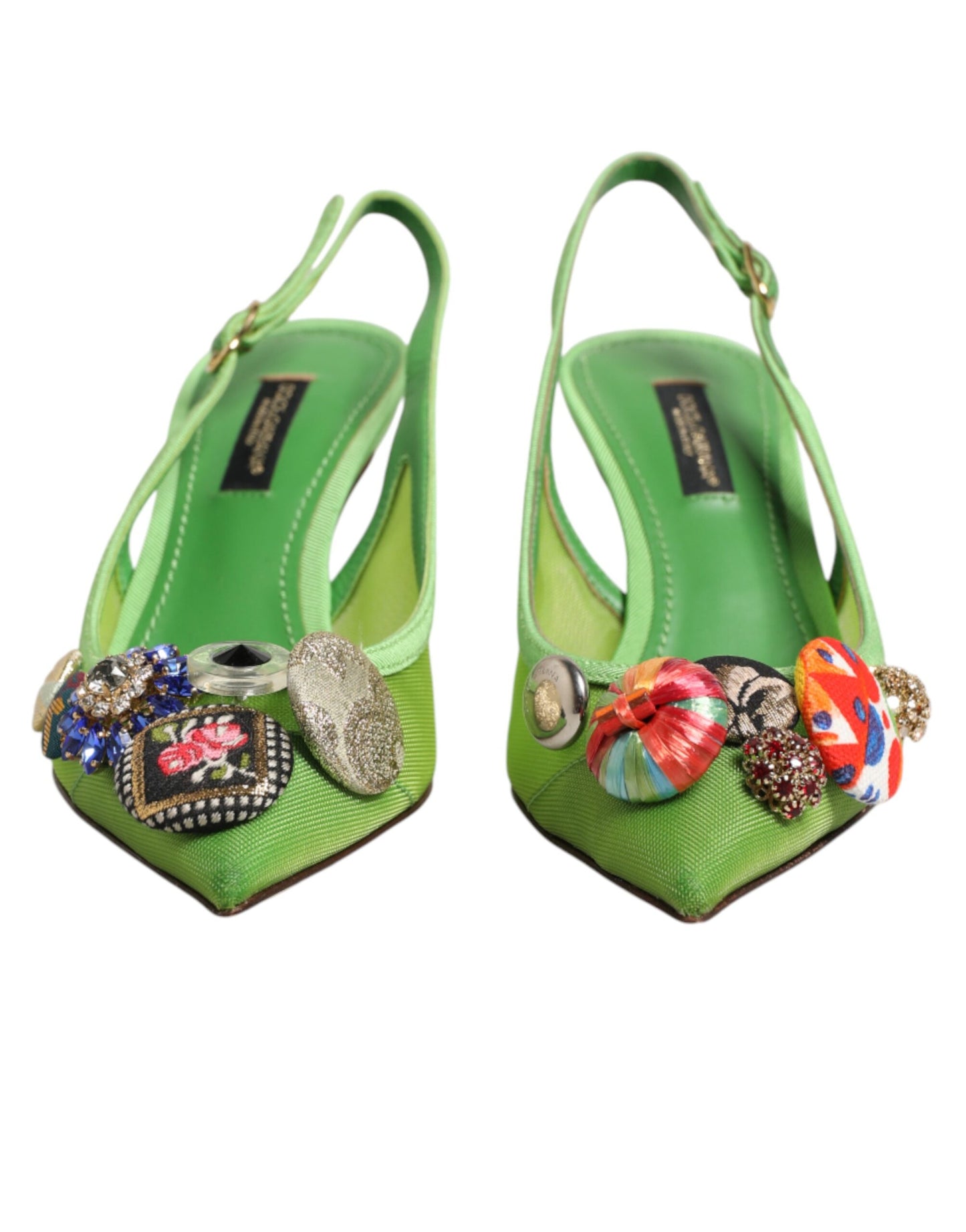 Dolce & Gabbana Green Embellished Heels Slingbacks Shoes Curated Luxury Accessories by Orvyn