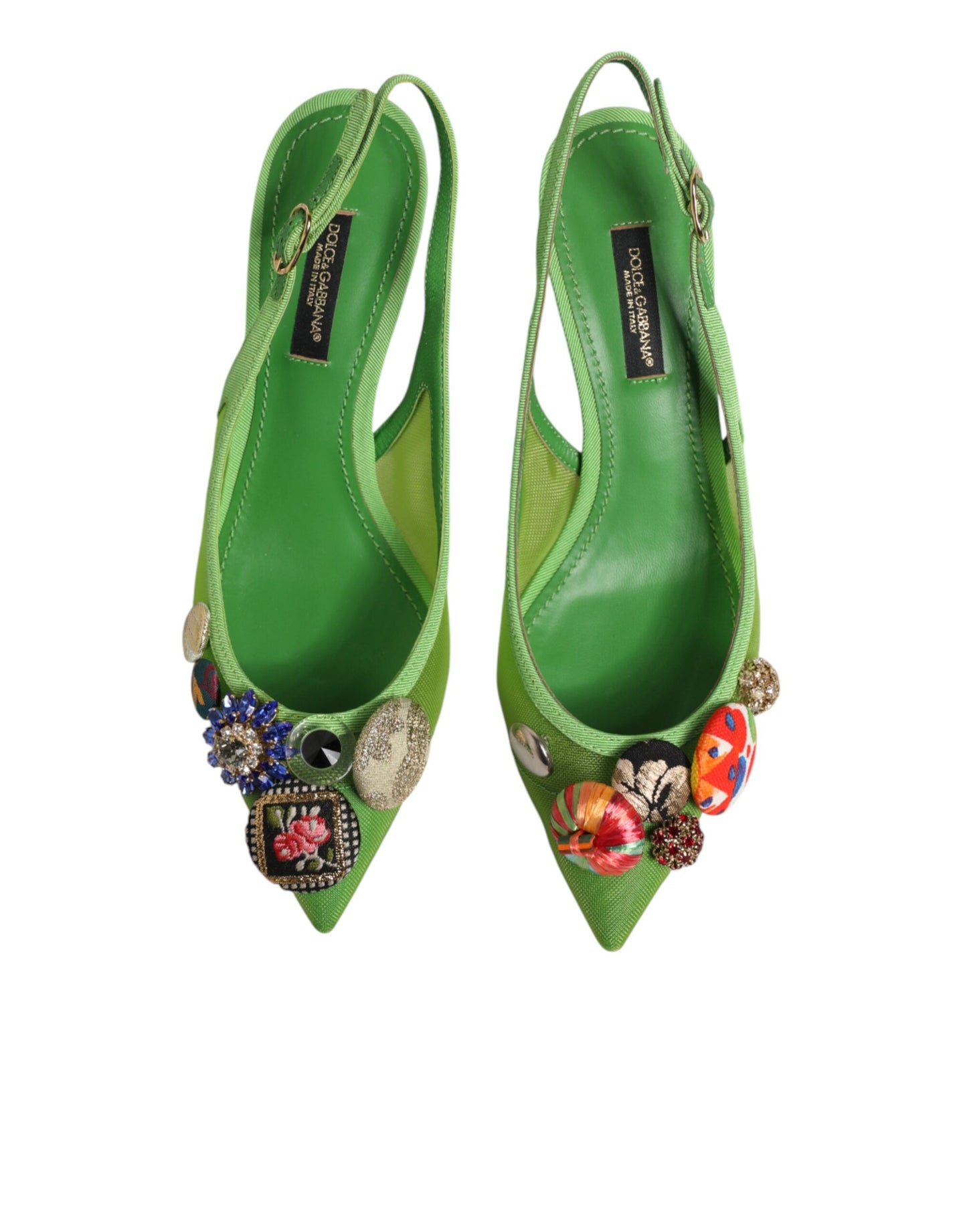 Dolce & Gabbana Green Embellished Heels Slingbacks Shoes Curated Luxury Accessories by Orvyn
